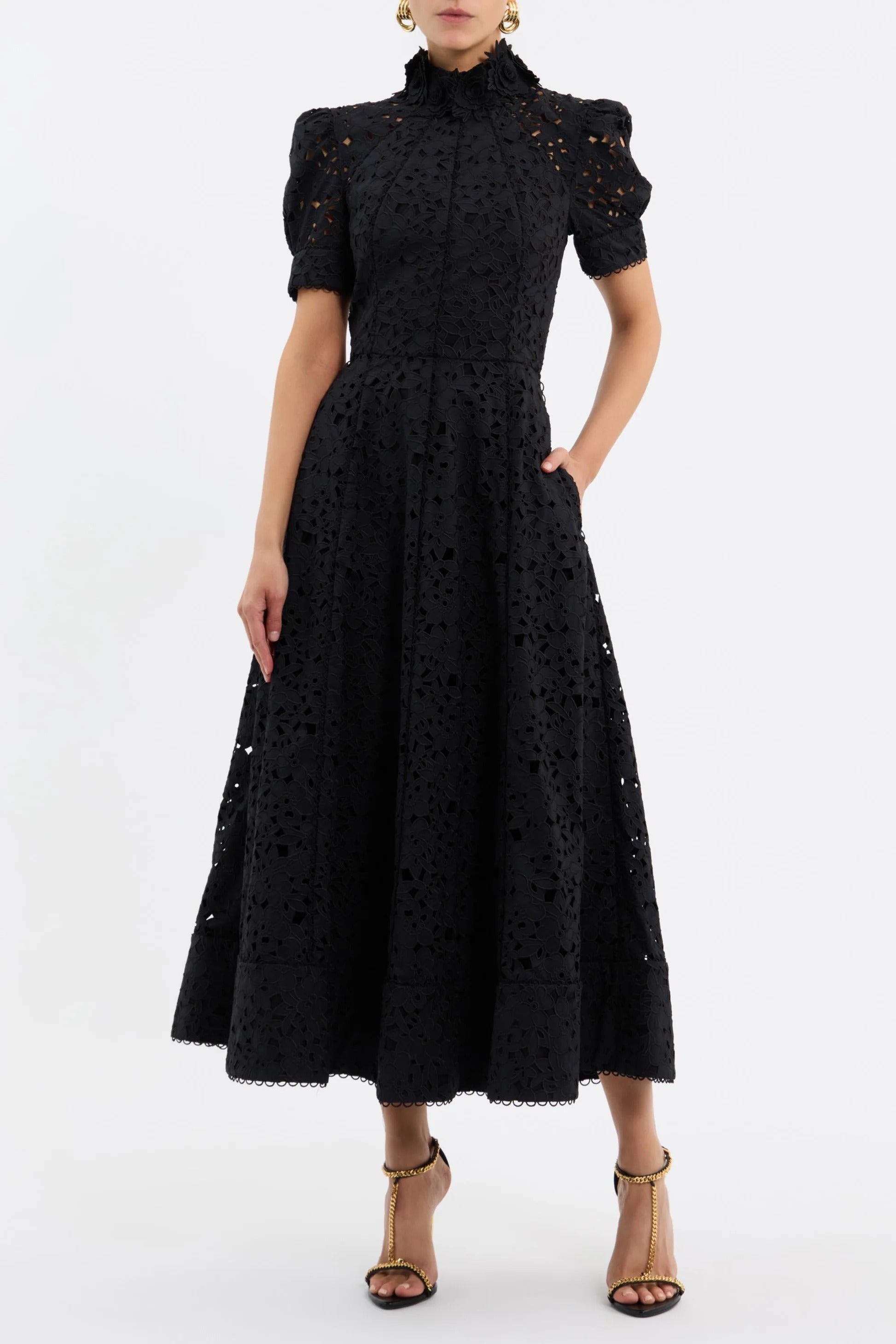 Kitsu Short Sleeve Black Midi Dress