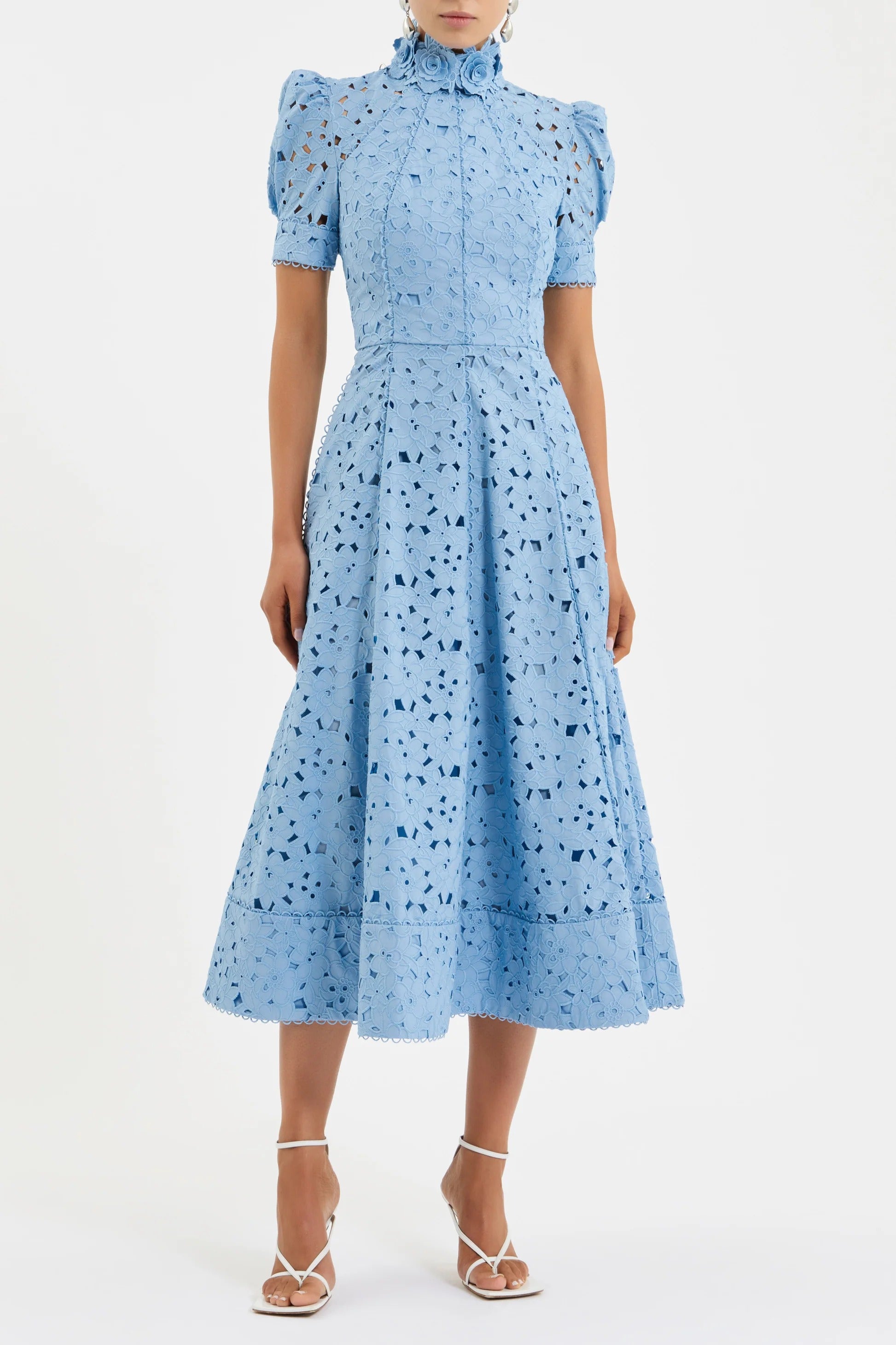 Kitsu Short Sleeve Blue Midi Dress