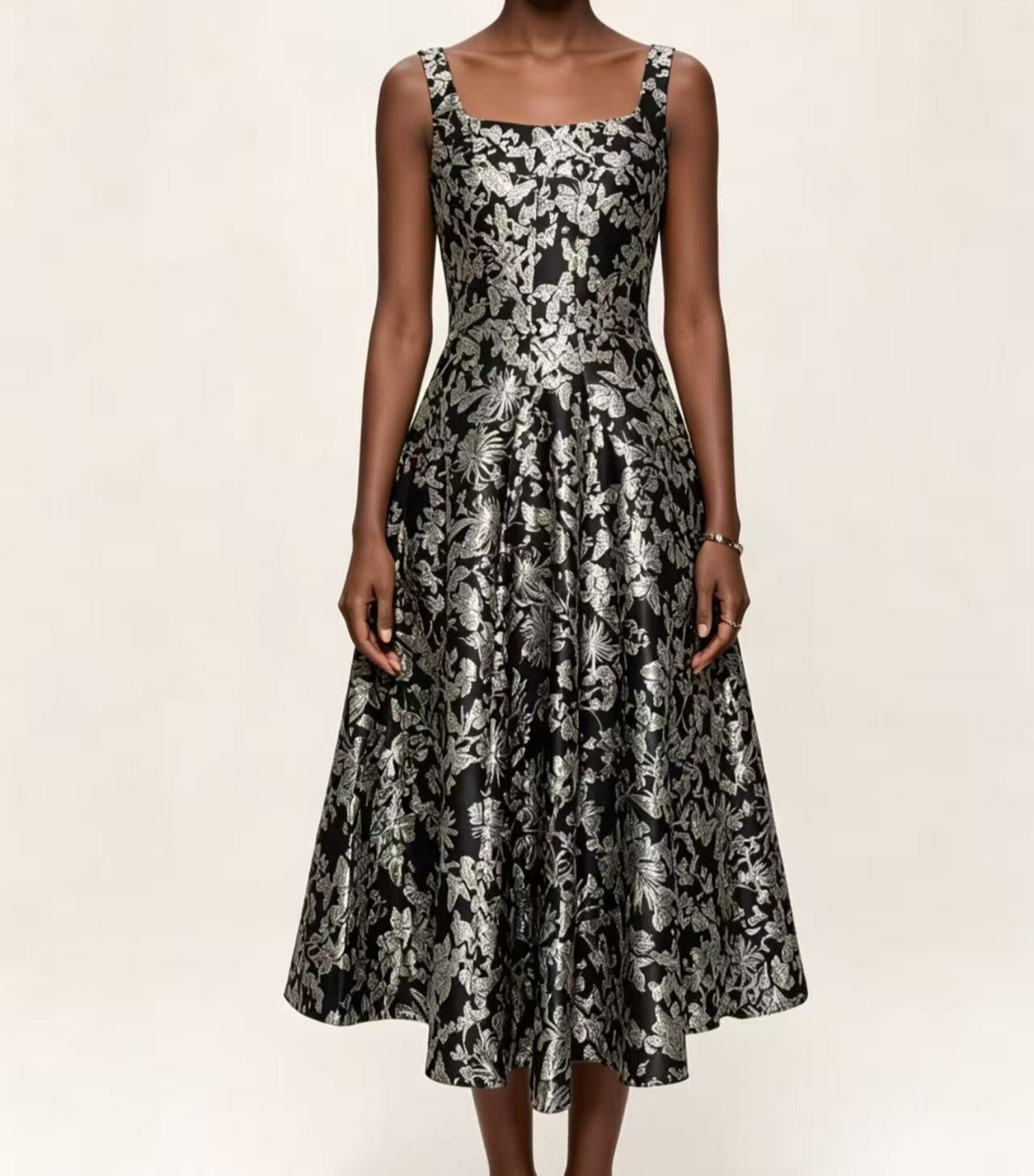 Antonio Melani Morgan Sleeveless Square Neck Jacquard Midi Dress