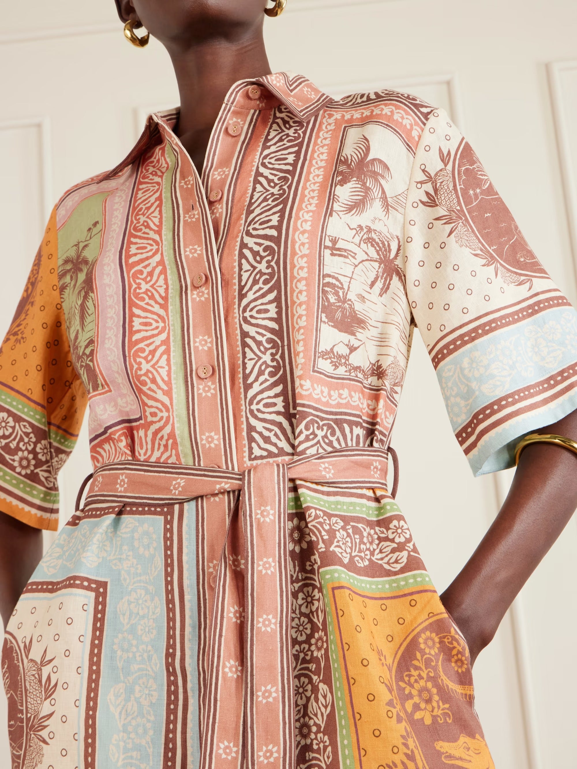 ALÉMAIS Alberta belted printed linen mini shirt dress | NET-A-PORTER