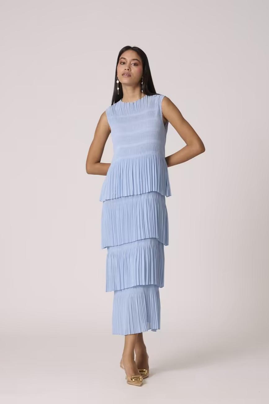 Nadia Tier Dress In Sweet Blue