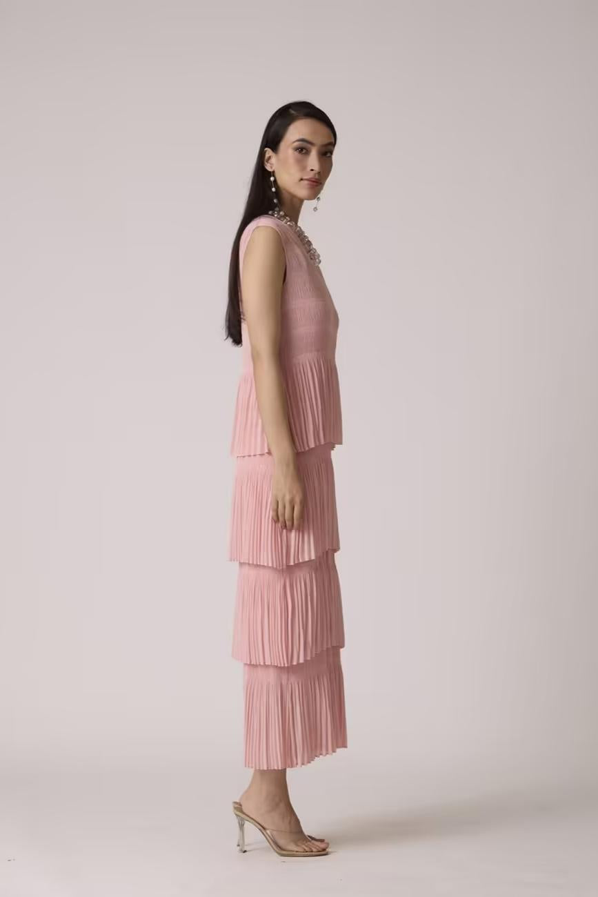 Nadia Tier Dress In Sweet Pink