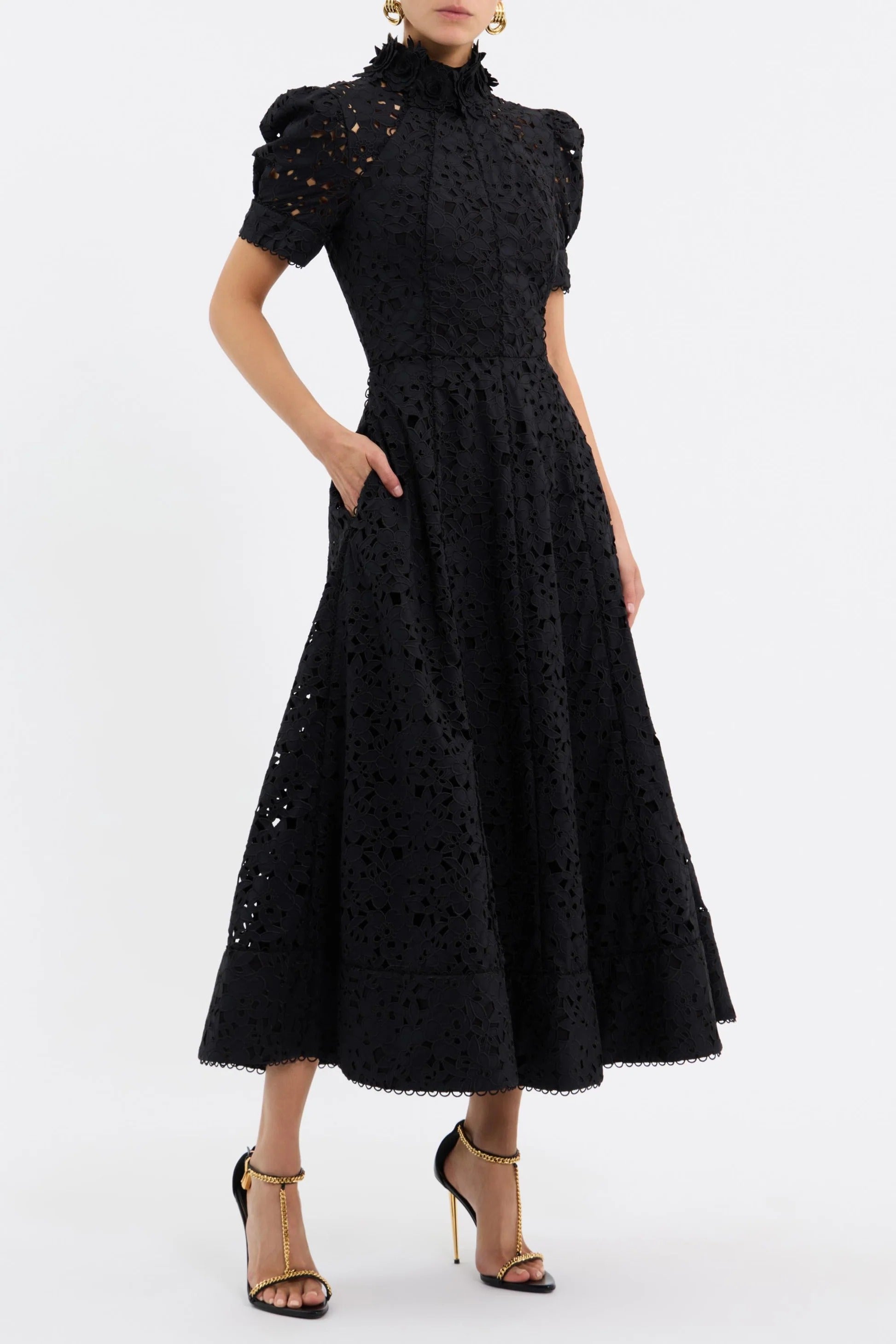 Kitsu Short Sleeve Black Midi Dress