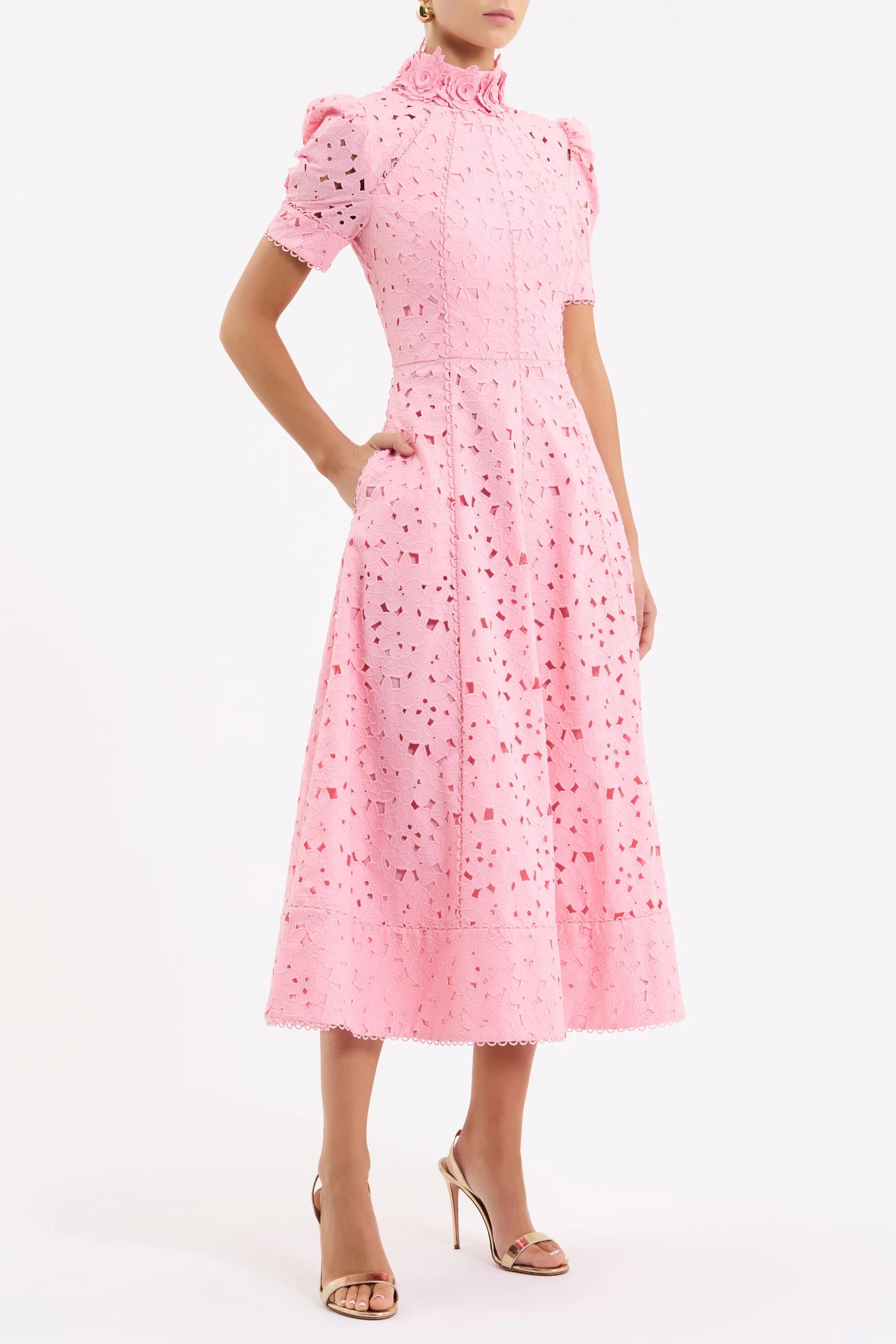 Kitsu Short Sleeve Pink Midi Dress