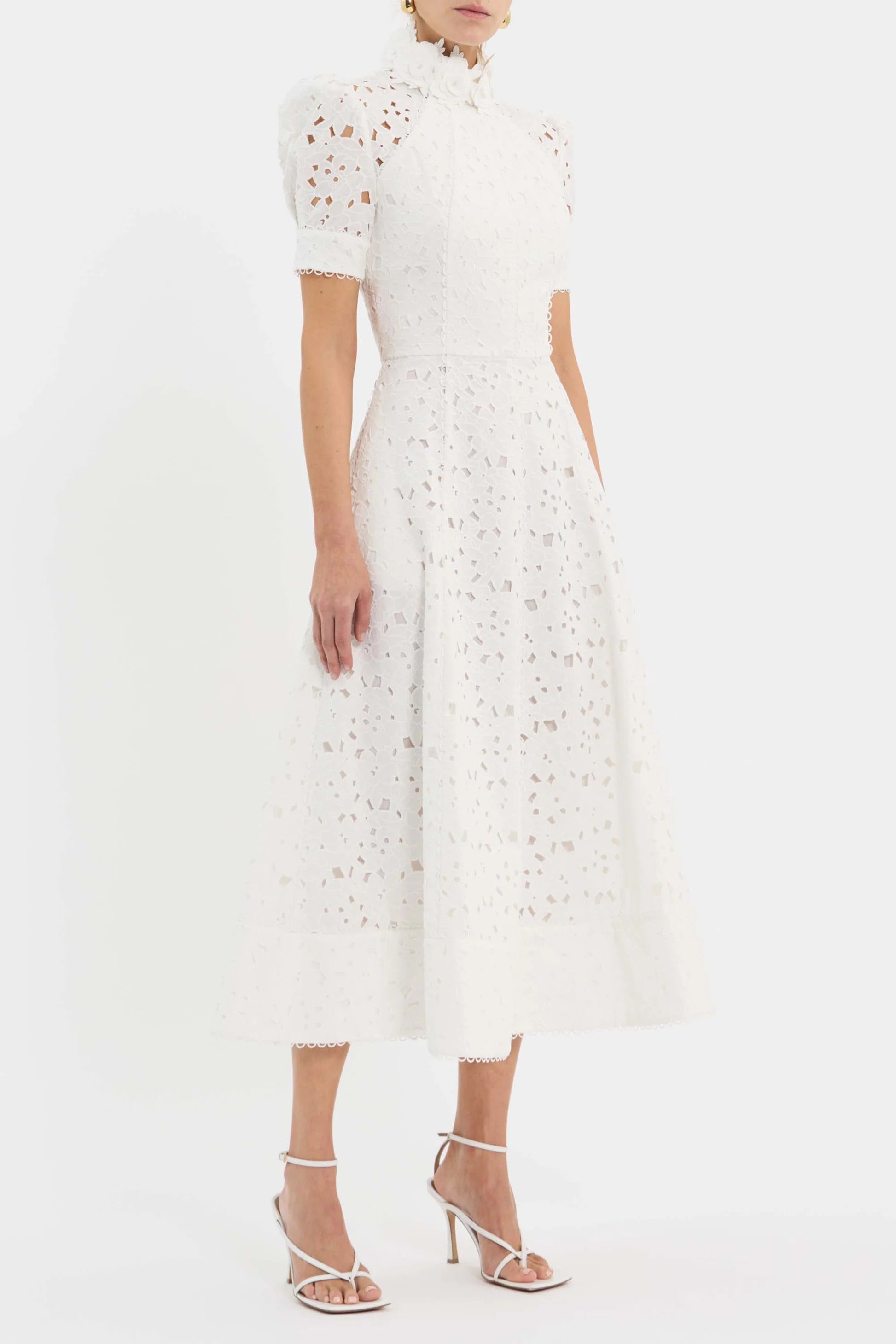 Kitsu Short Sleeve White Midi Dress