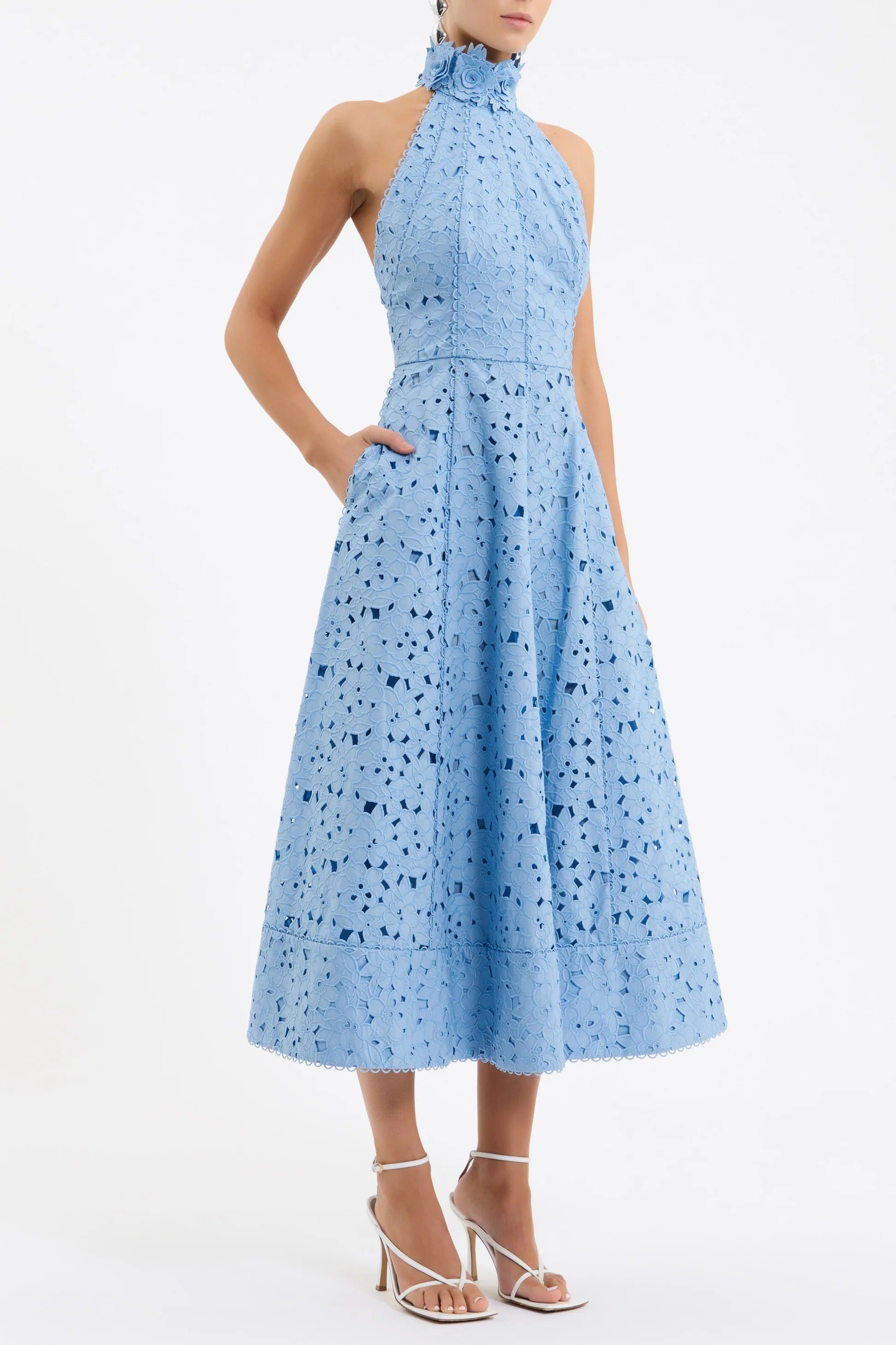 Nuvola Halter Blue Midi Dress