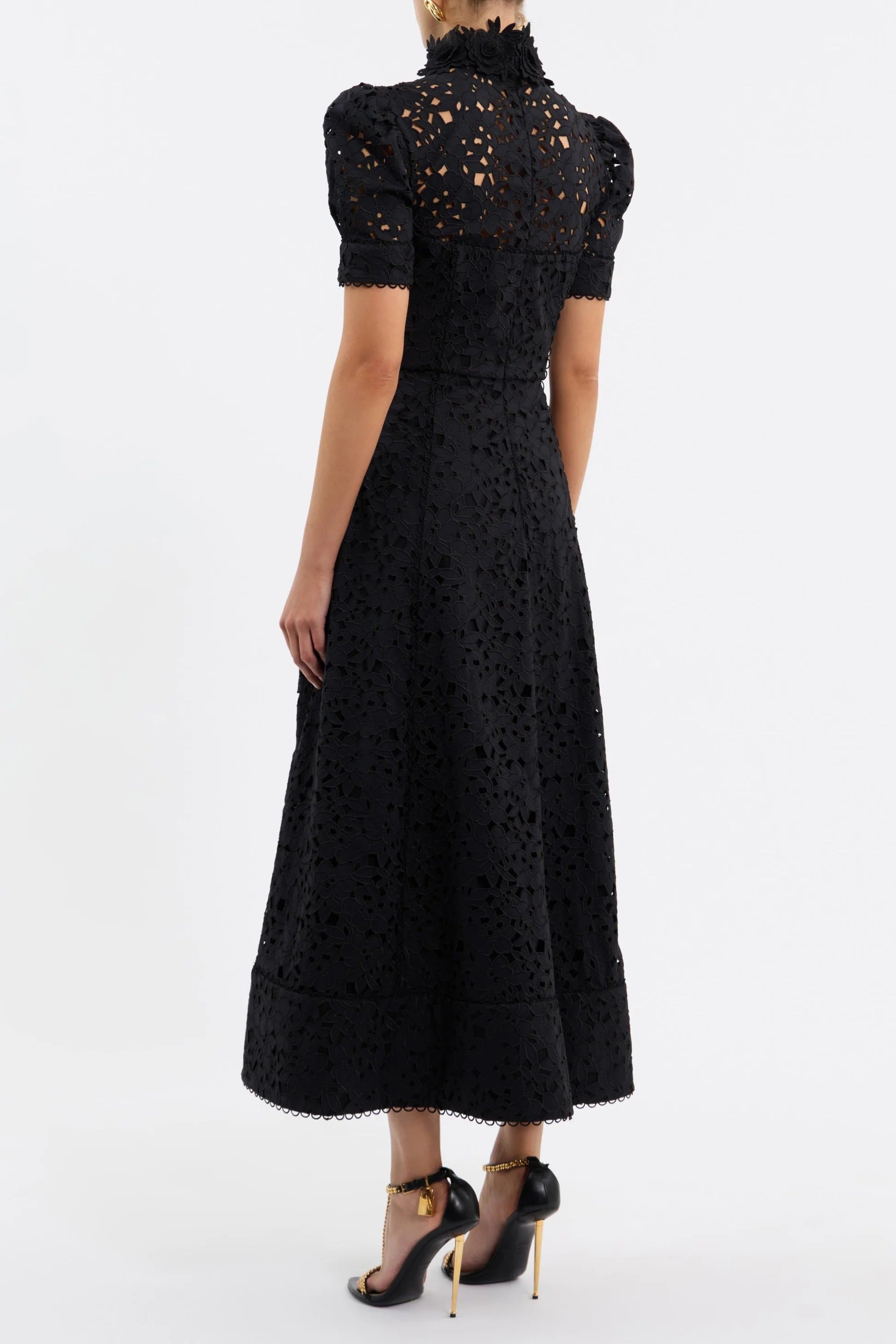 Kitsu Short Sleeve Black Midi Dress