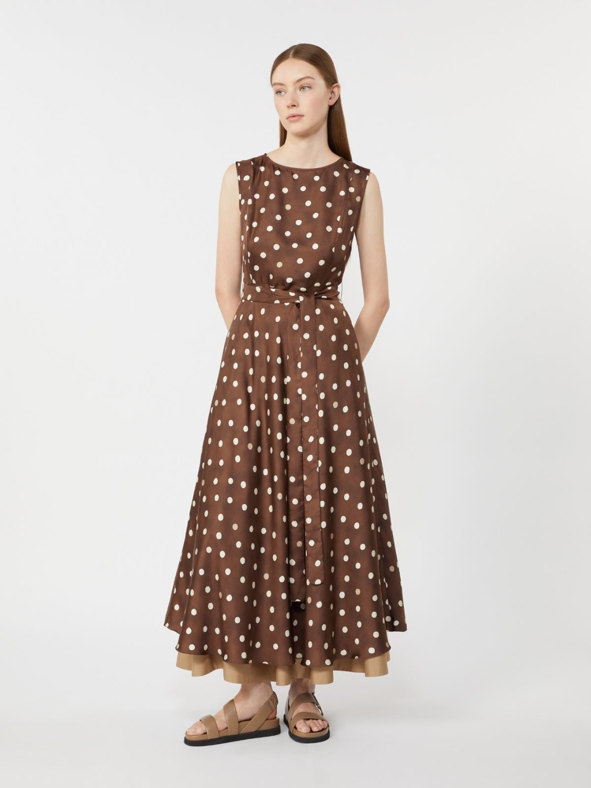 Patterned twill dress Brown