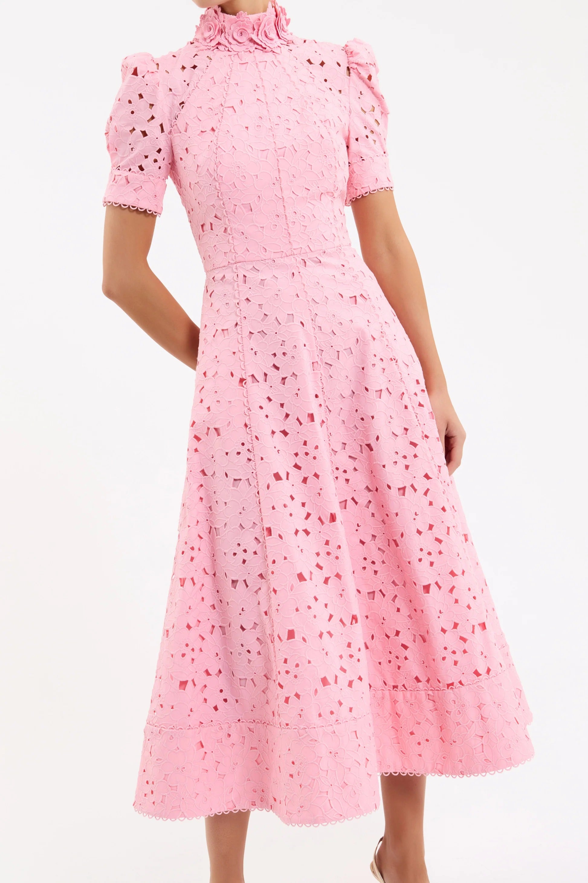 Kitsu Short Sleeve Pink Midi Dress