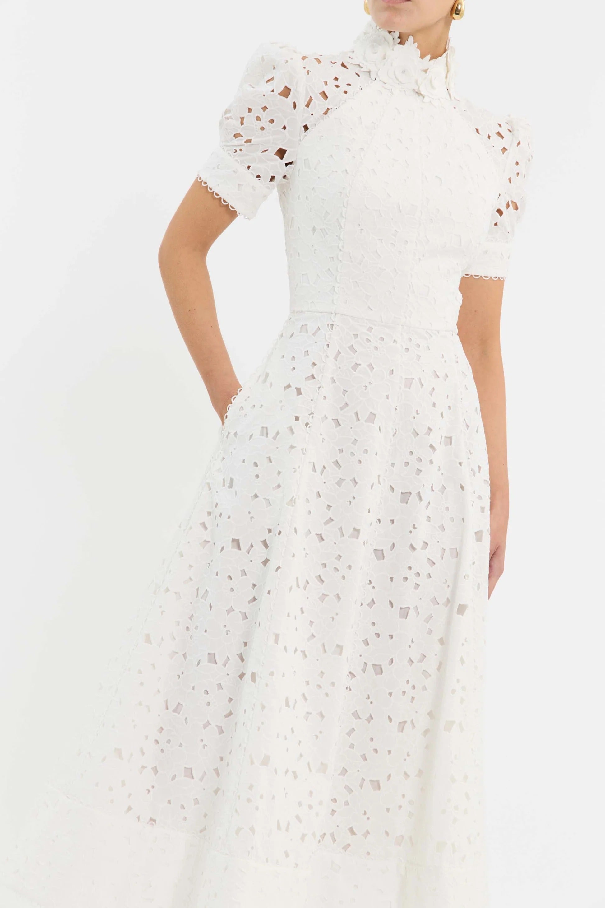 Kitsu Short Sleeve White Midi Dress
