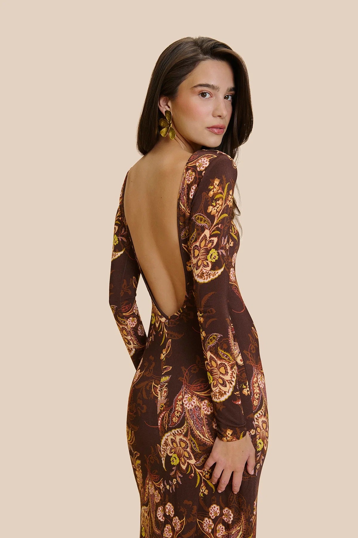Lorenza Brown Cashmere Print Dress