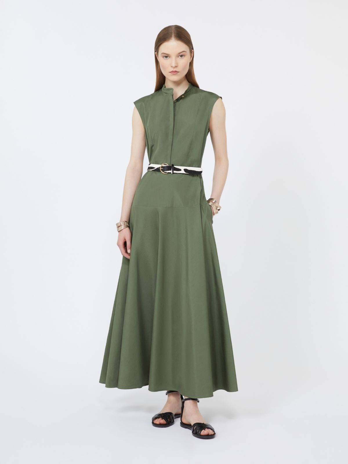 Cotton poplin circle dress Kaki