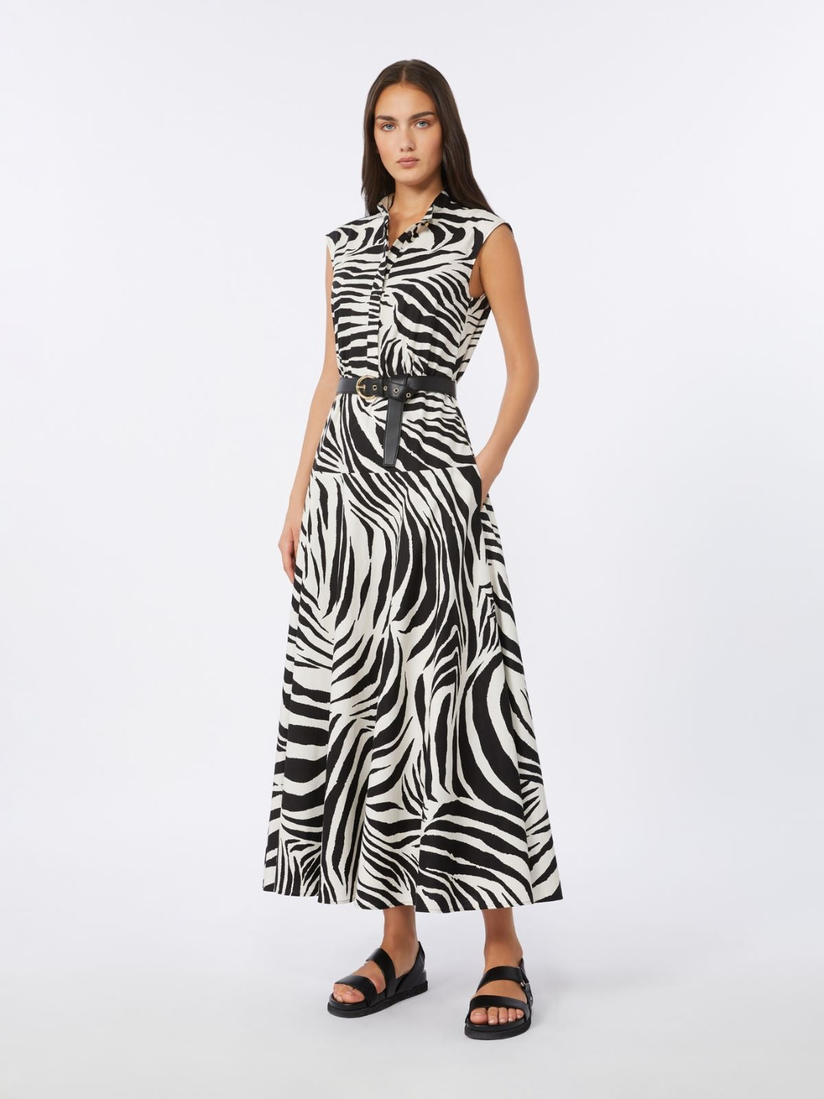 Printed poplin shirt dress Black