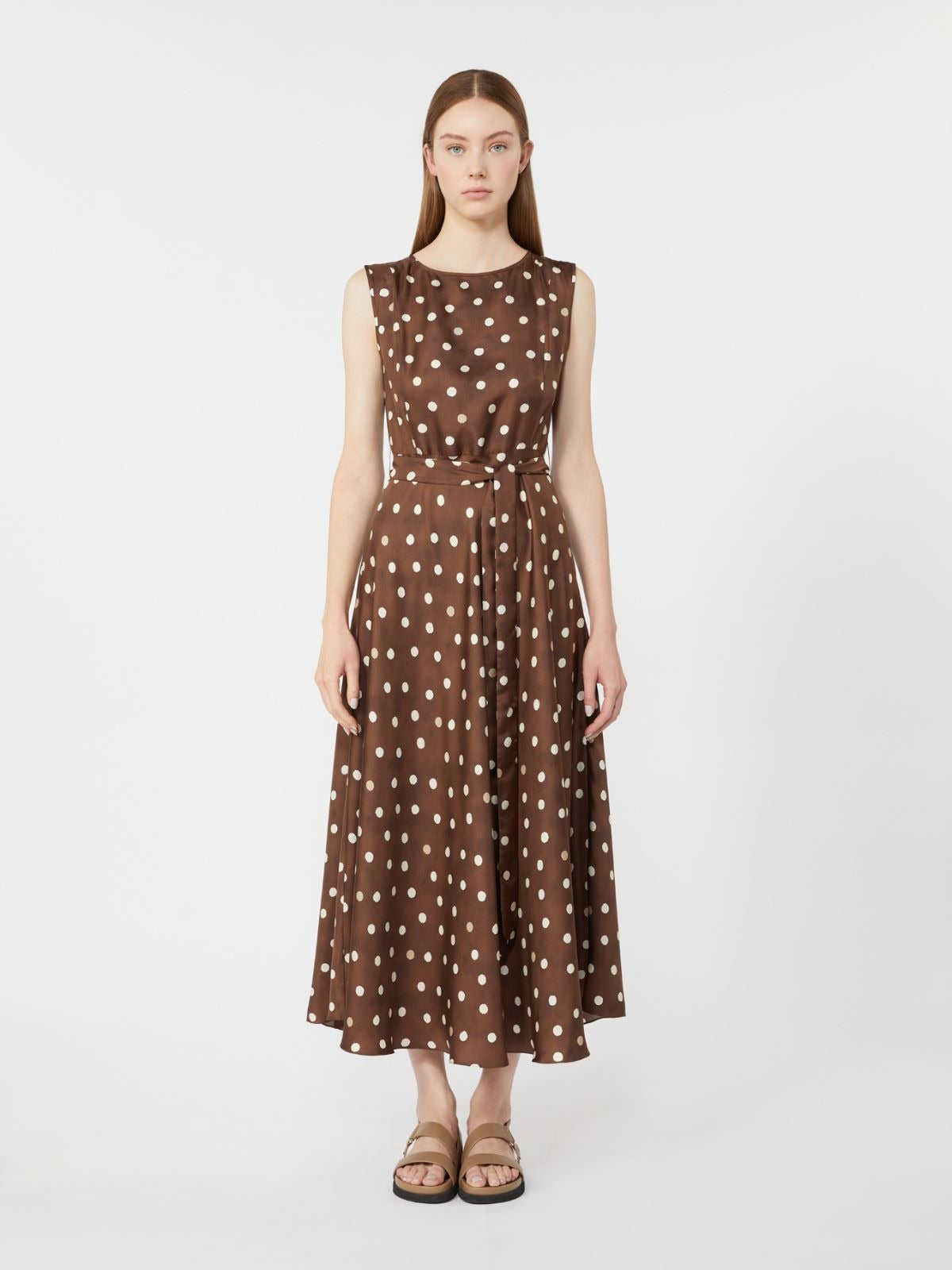 Patterned twill dress Brown