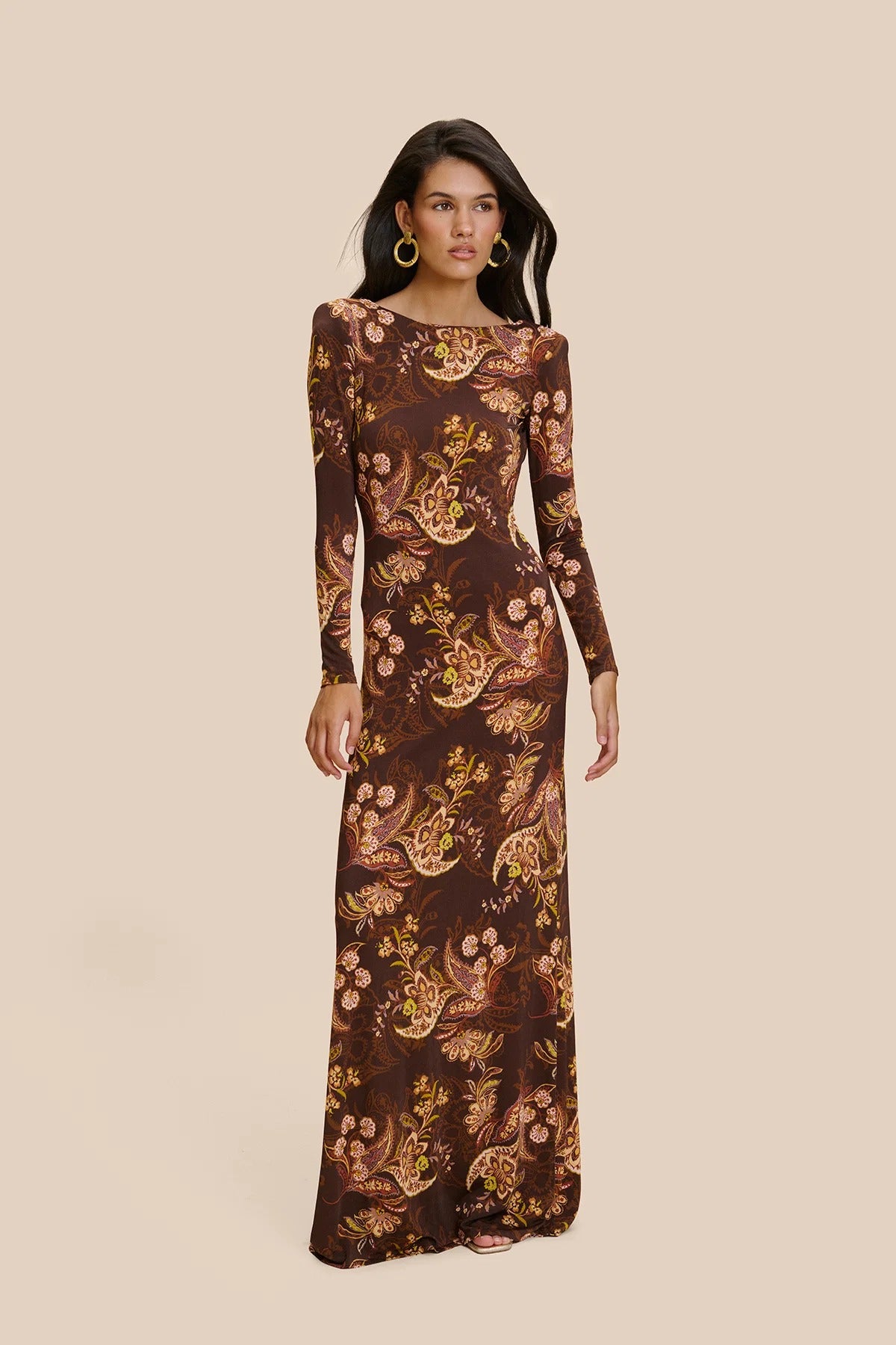Lorenza Brown Cashmere Print Dress