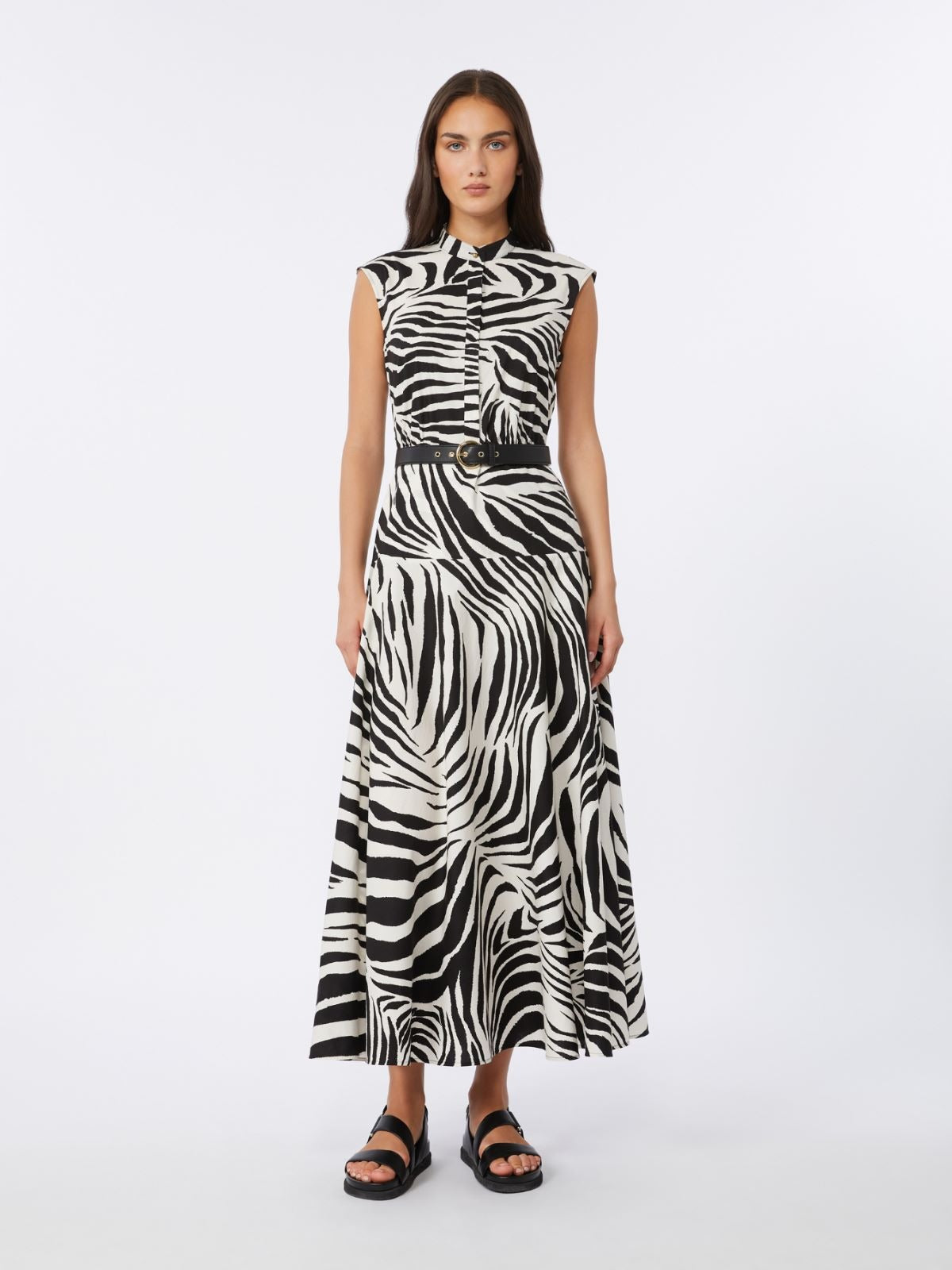 Printed poplin shirt dress Black