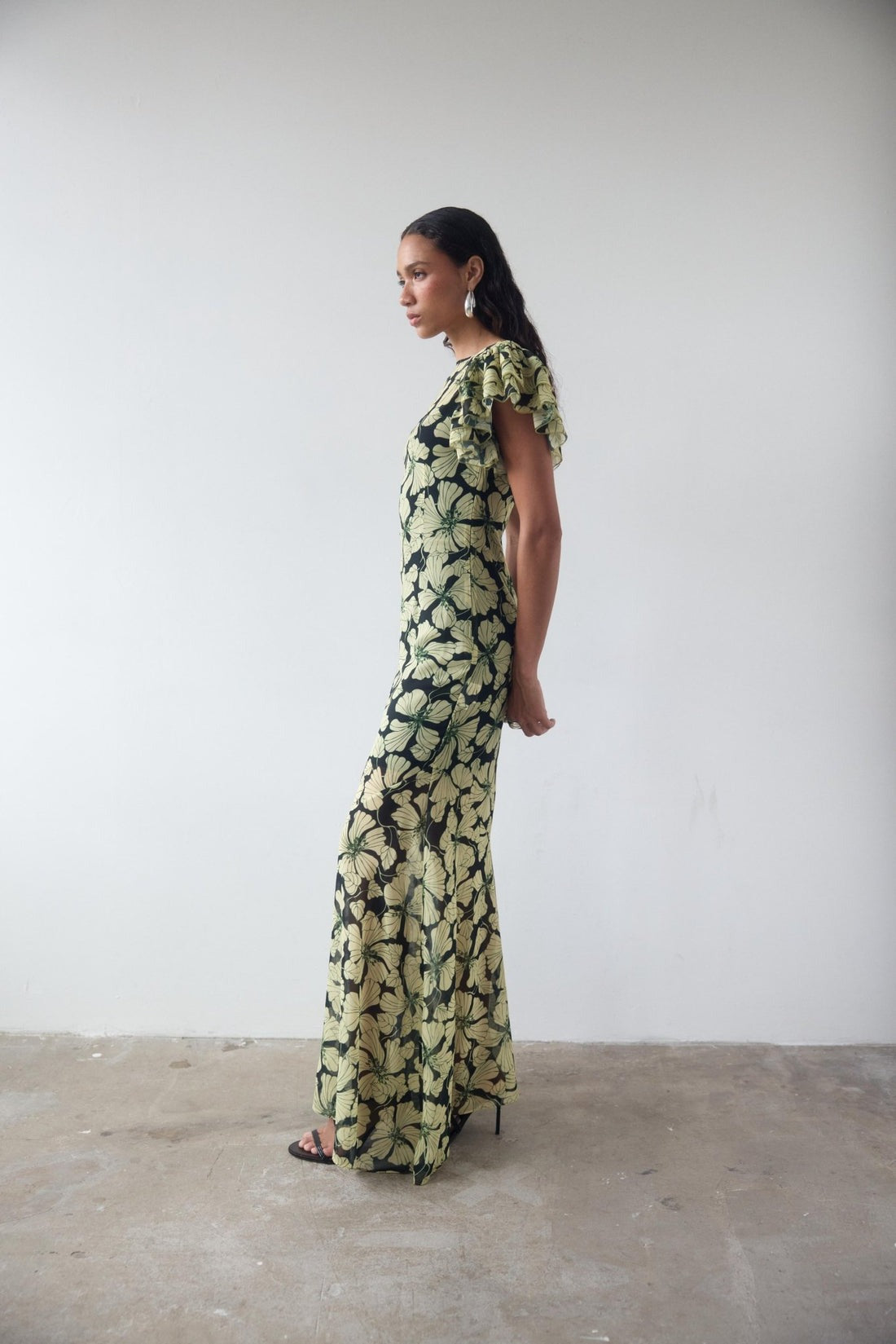 BOUGAINVILLEA CHIFFON MAXI DRESS IN ART DECO FLORAL