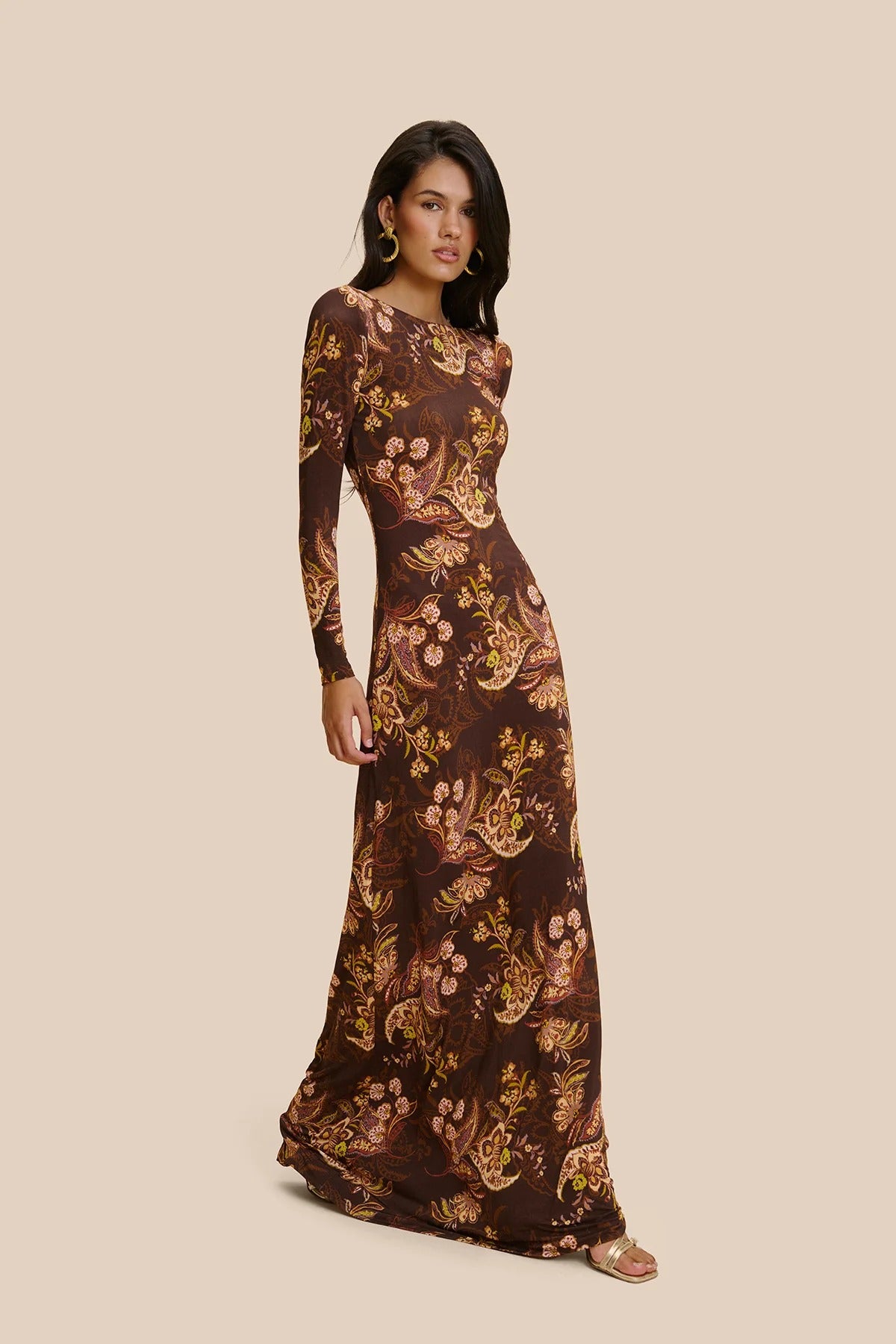 Lorenza Brown Cashmere Print Dress
