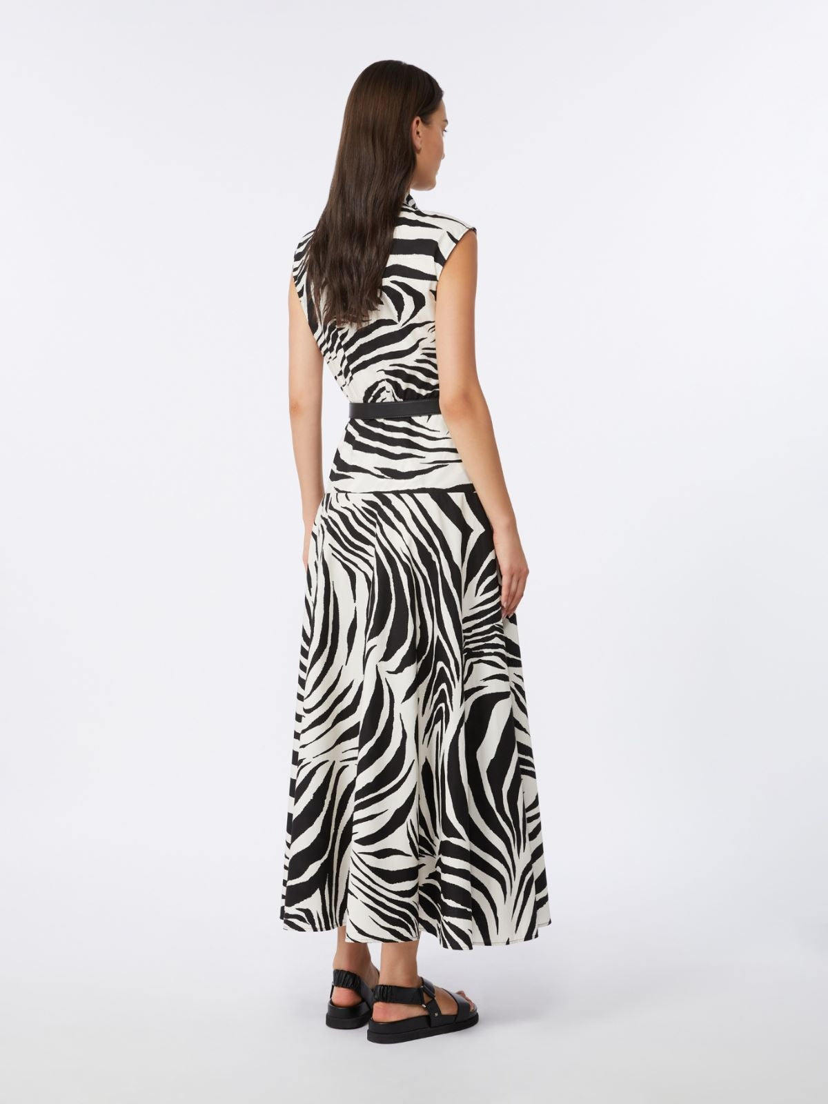 Printed poplin shirt dress Black