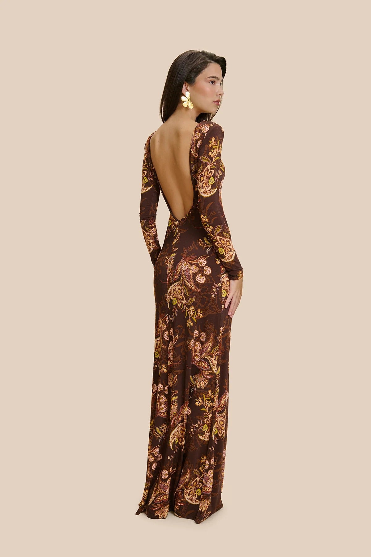 Lorenza Brown Cashmere Print Dress