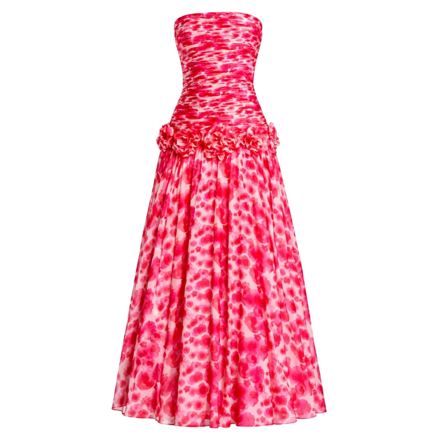 Strapless Chiffon Ball Gown With 3D Flowers