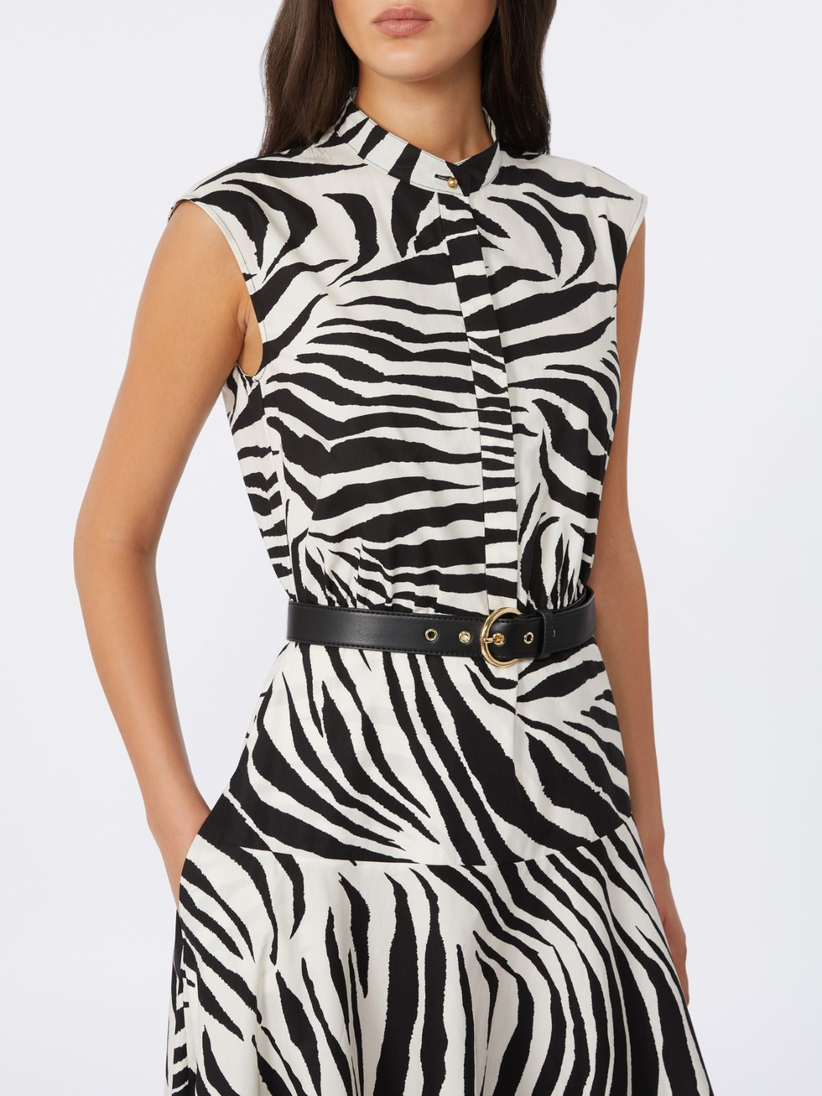 Printed poplin shirt dress Black