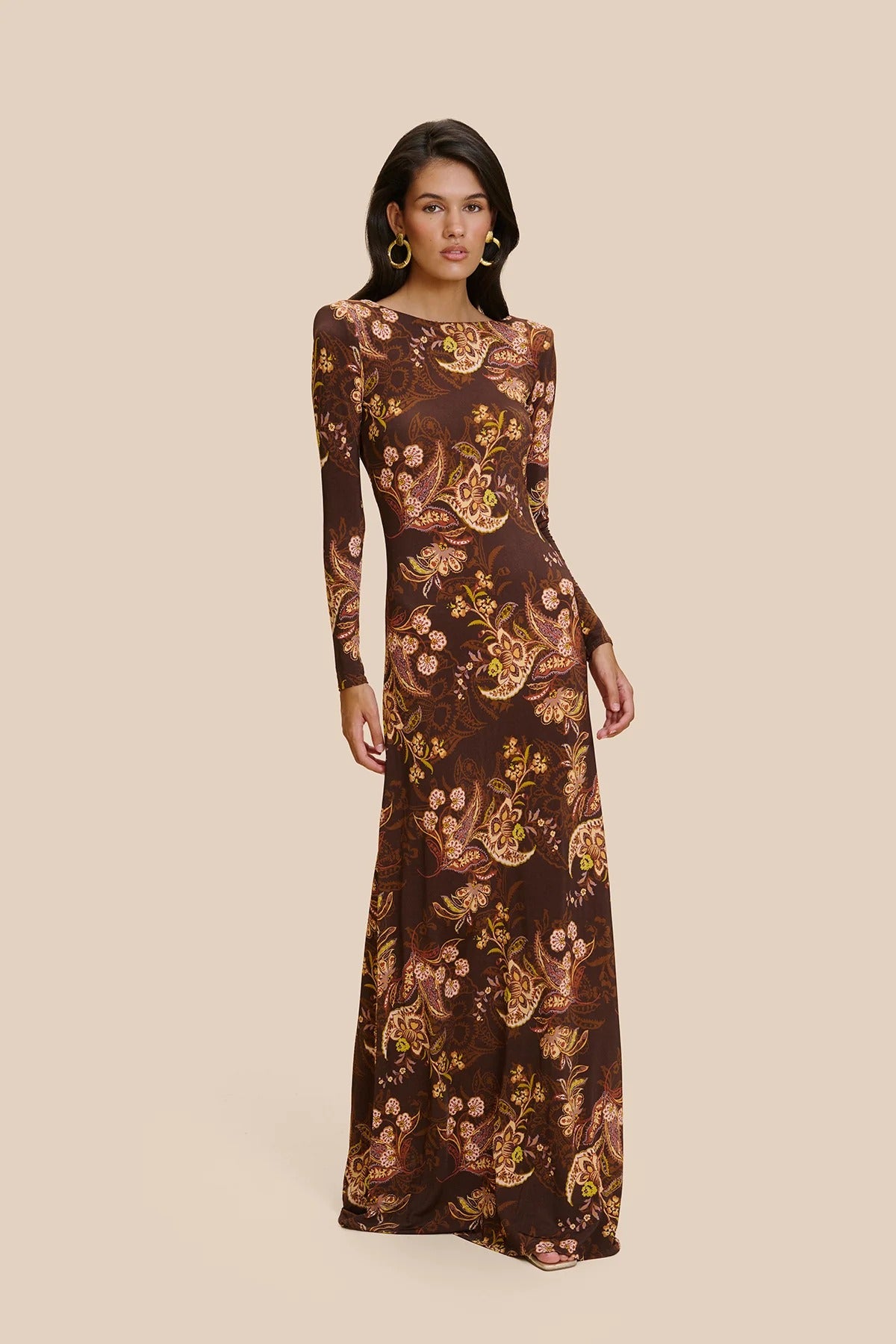 Lorenza Brown Cashmere Print Dress