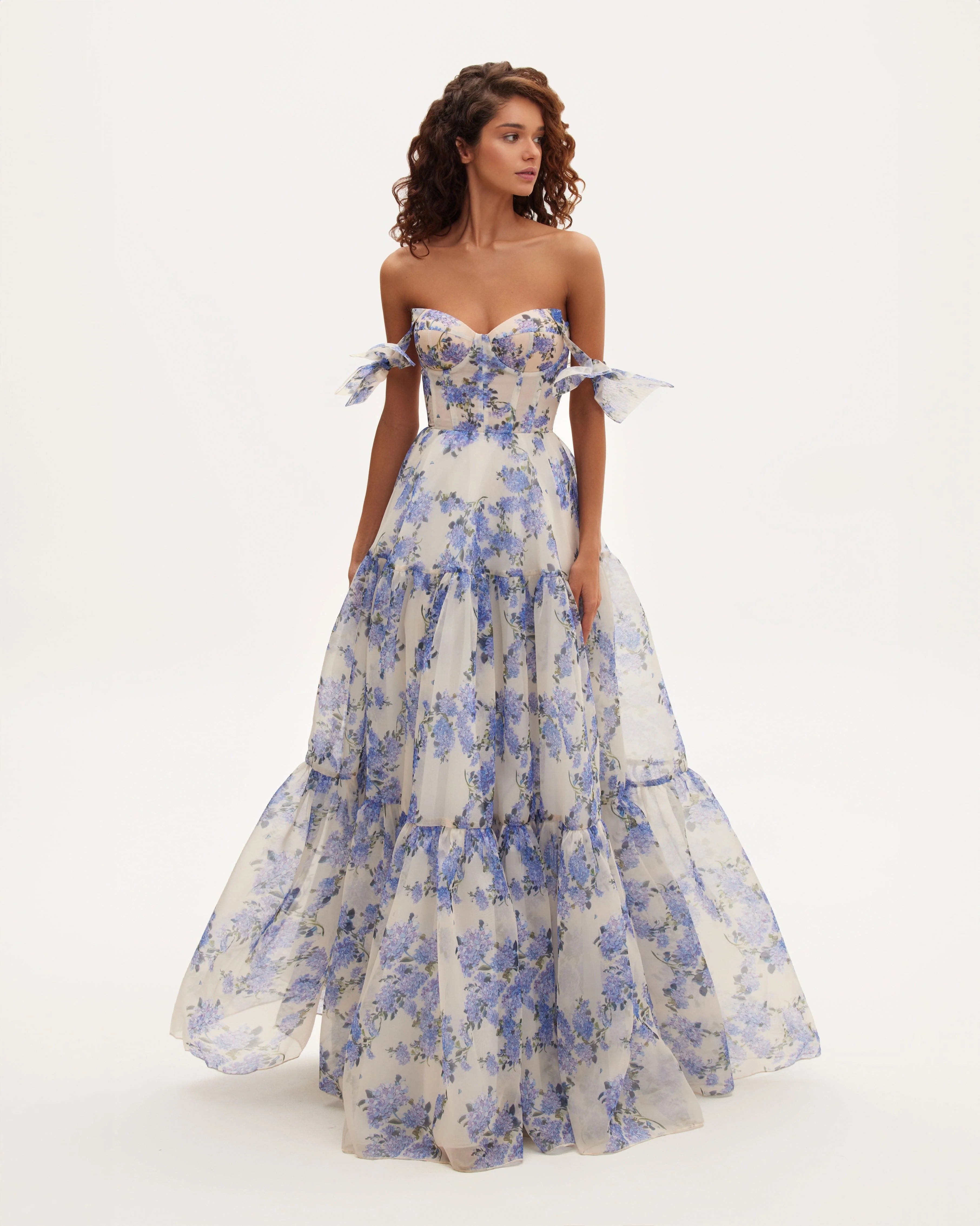 Hydrangea Tender Floral Maxi Tie-Strap Dress