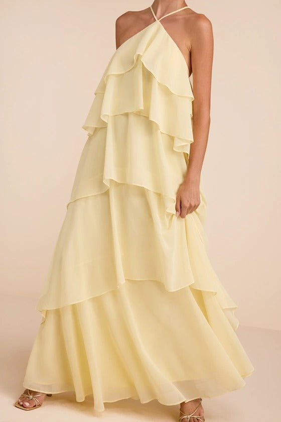 Aveley Light Yellow Tiered Shift Maxi Dress
