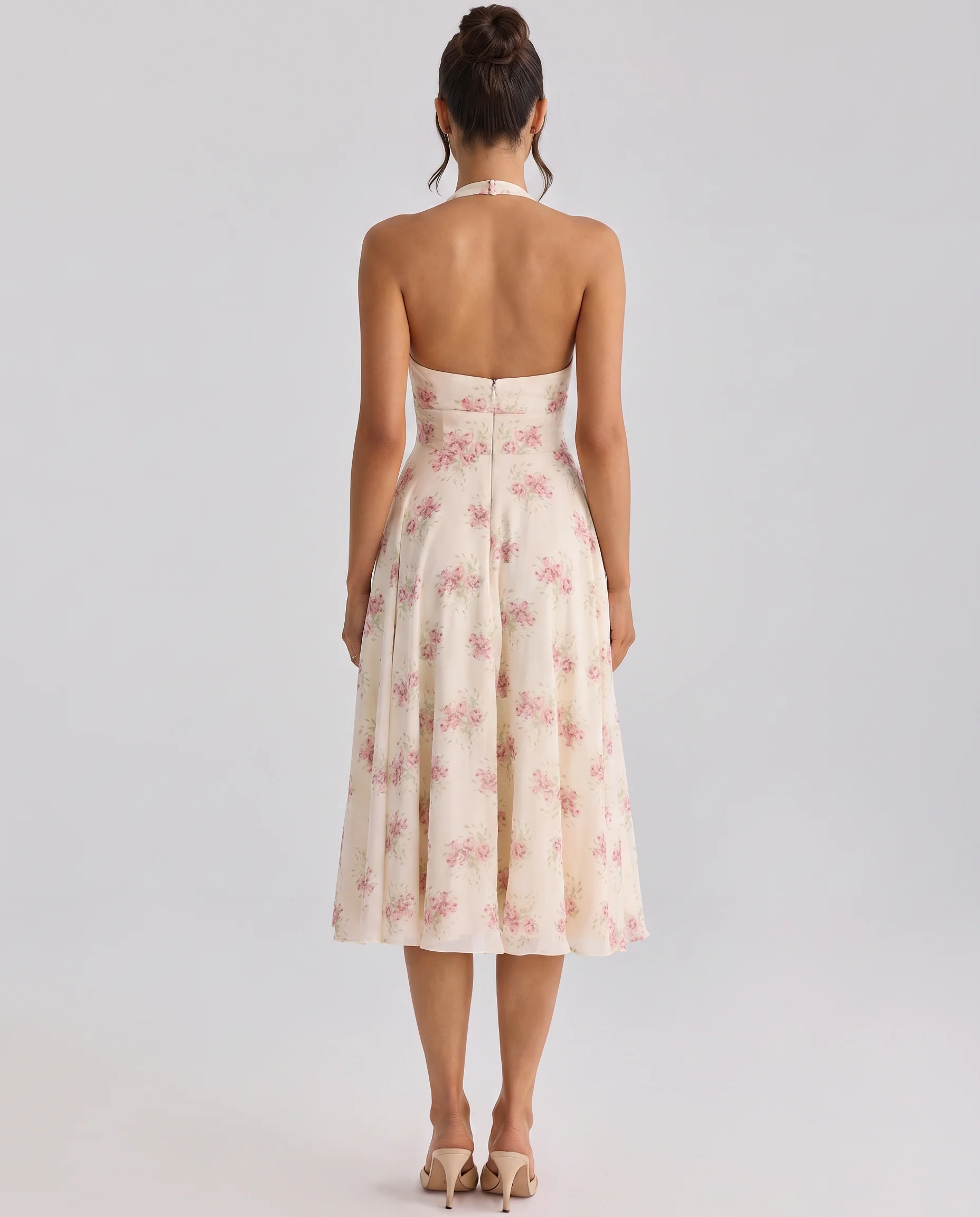 Annika Midi Dress with Halter Neck and Open Back