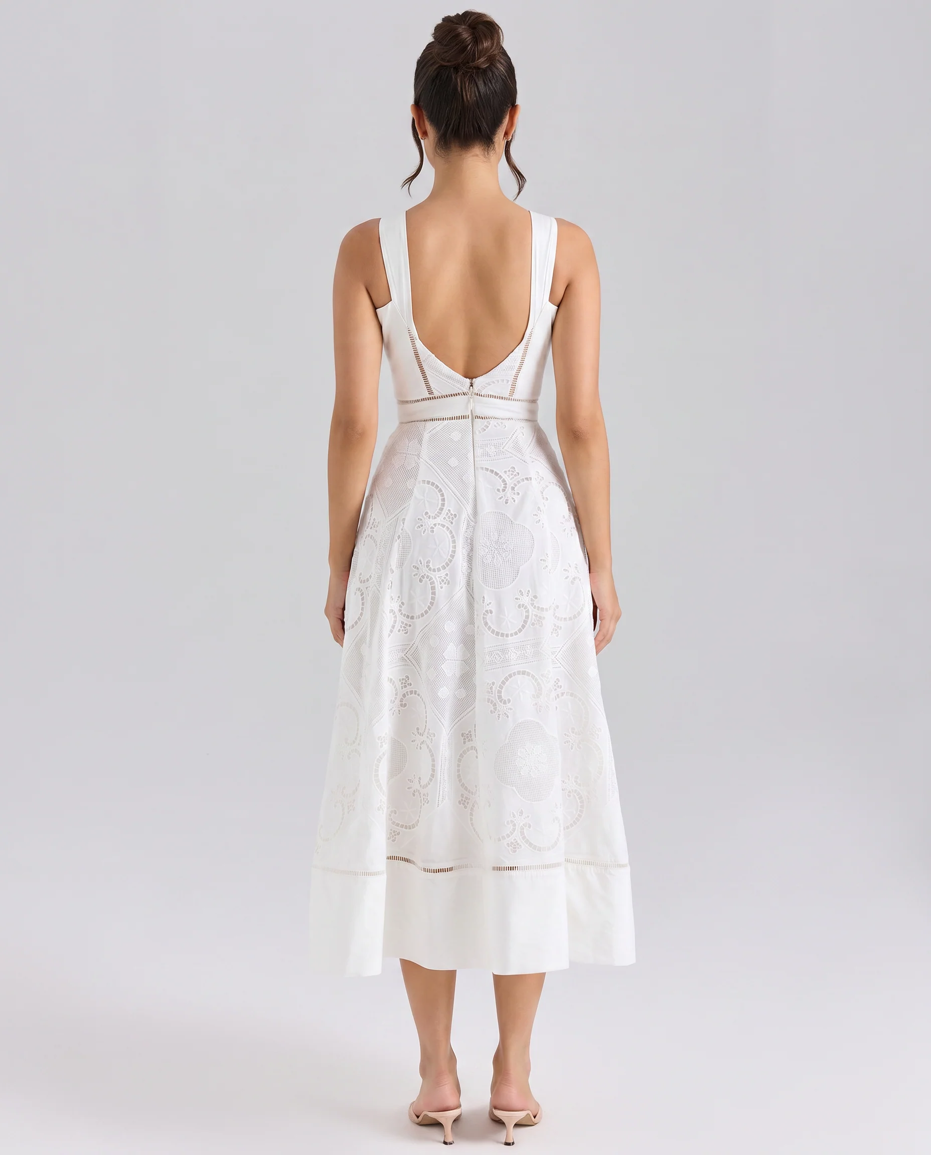 Clarabelle Midi Dress with Square Neck and Open Back