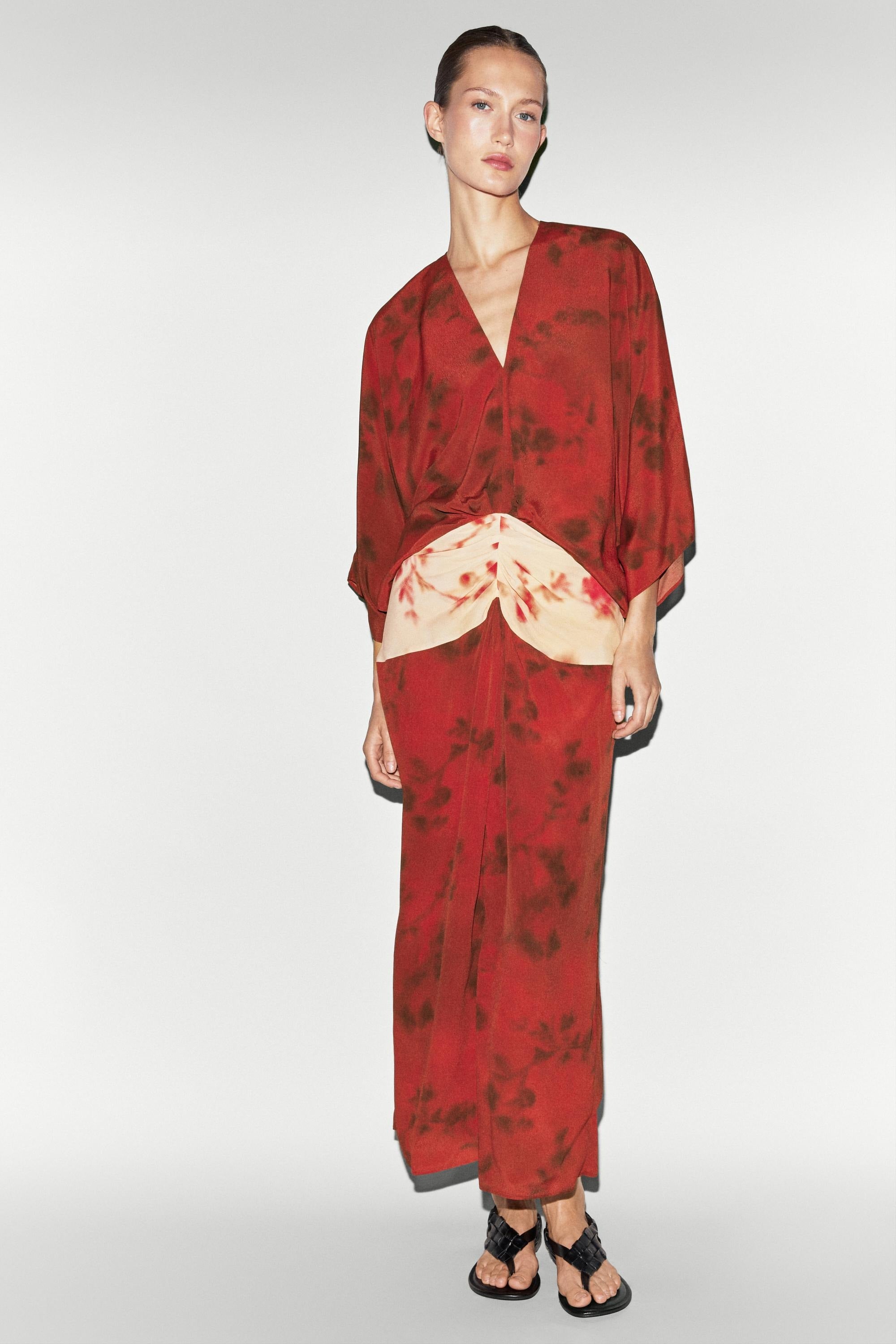 Printed flowing dress with sash detail