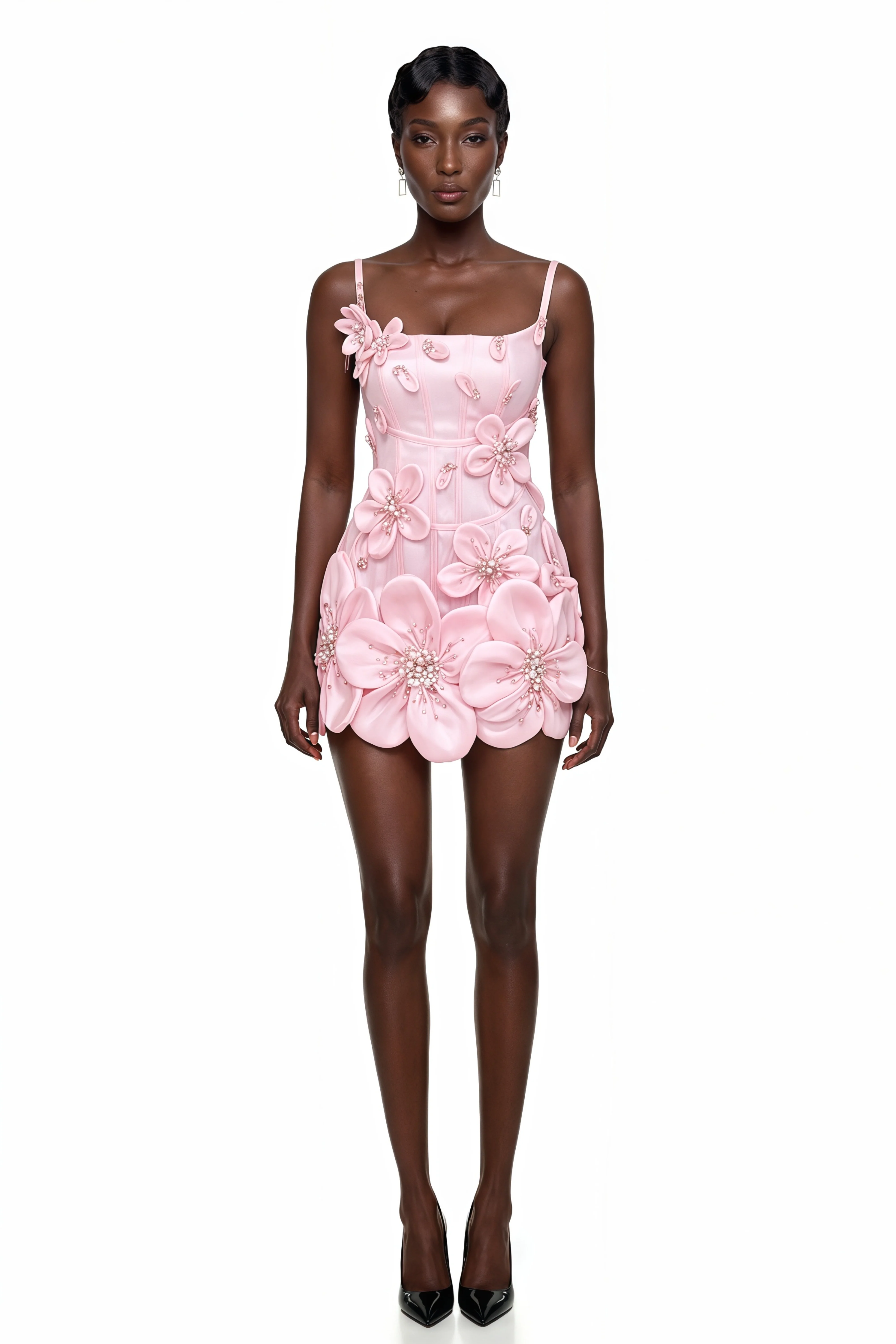 Tália Pink Embellished Mini Dress with 3D Petals
