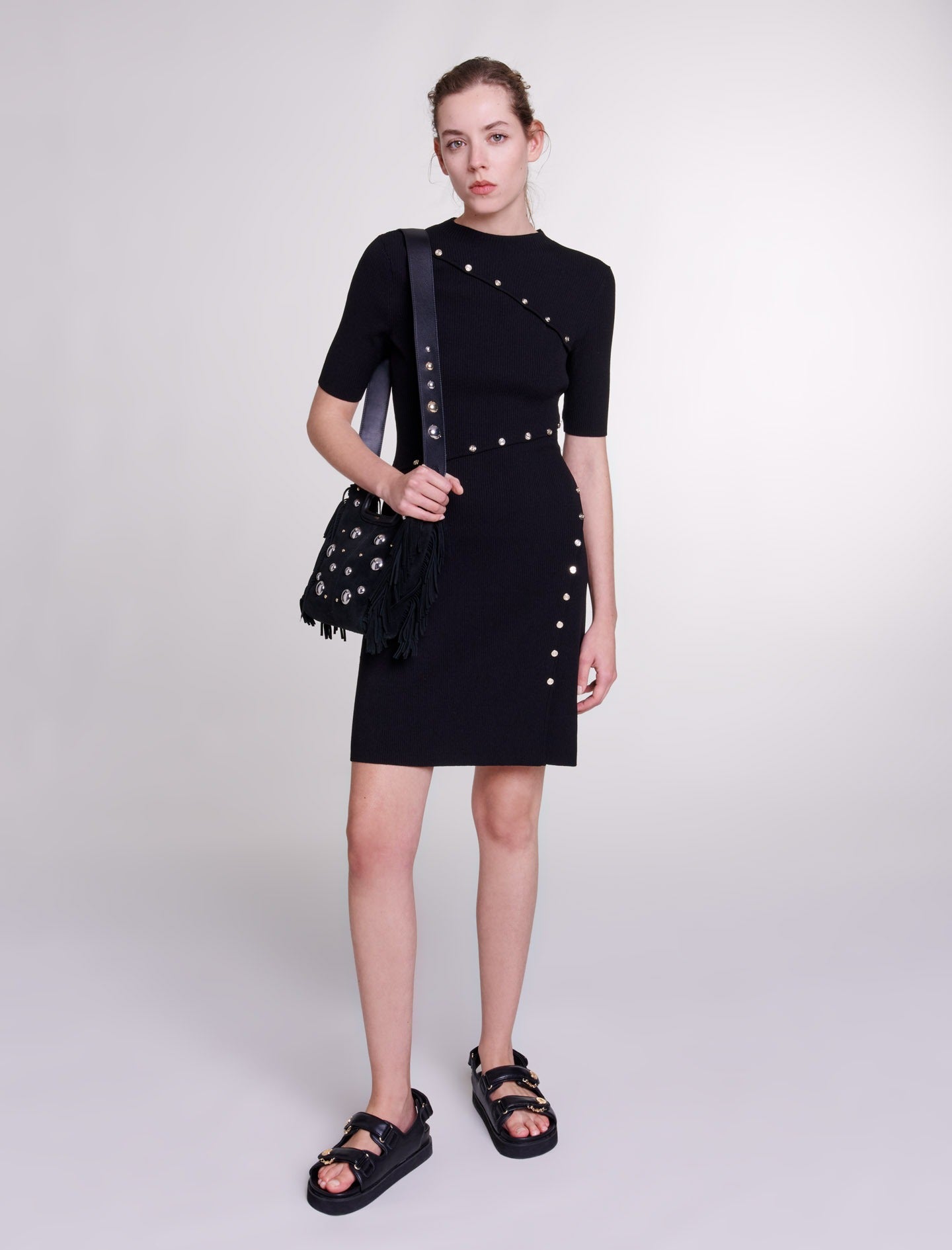 Ribbed Knit Black Dress