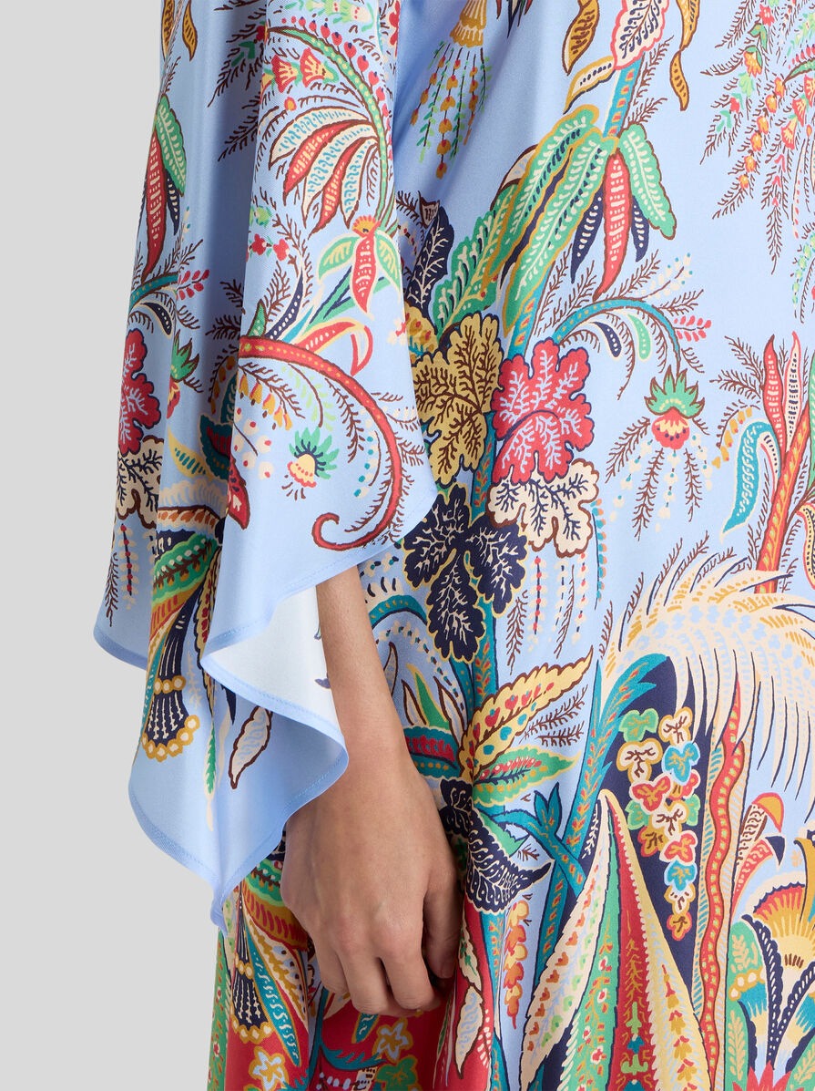 LONG TWILL DRESS WITH PLACED PAISLEY FOLIAGE PRINT