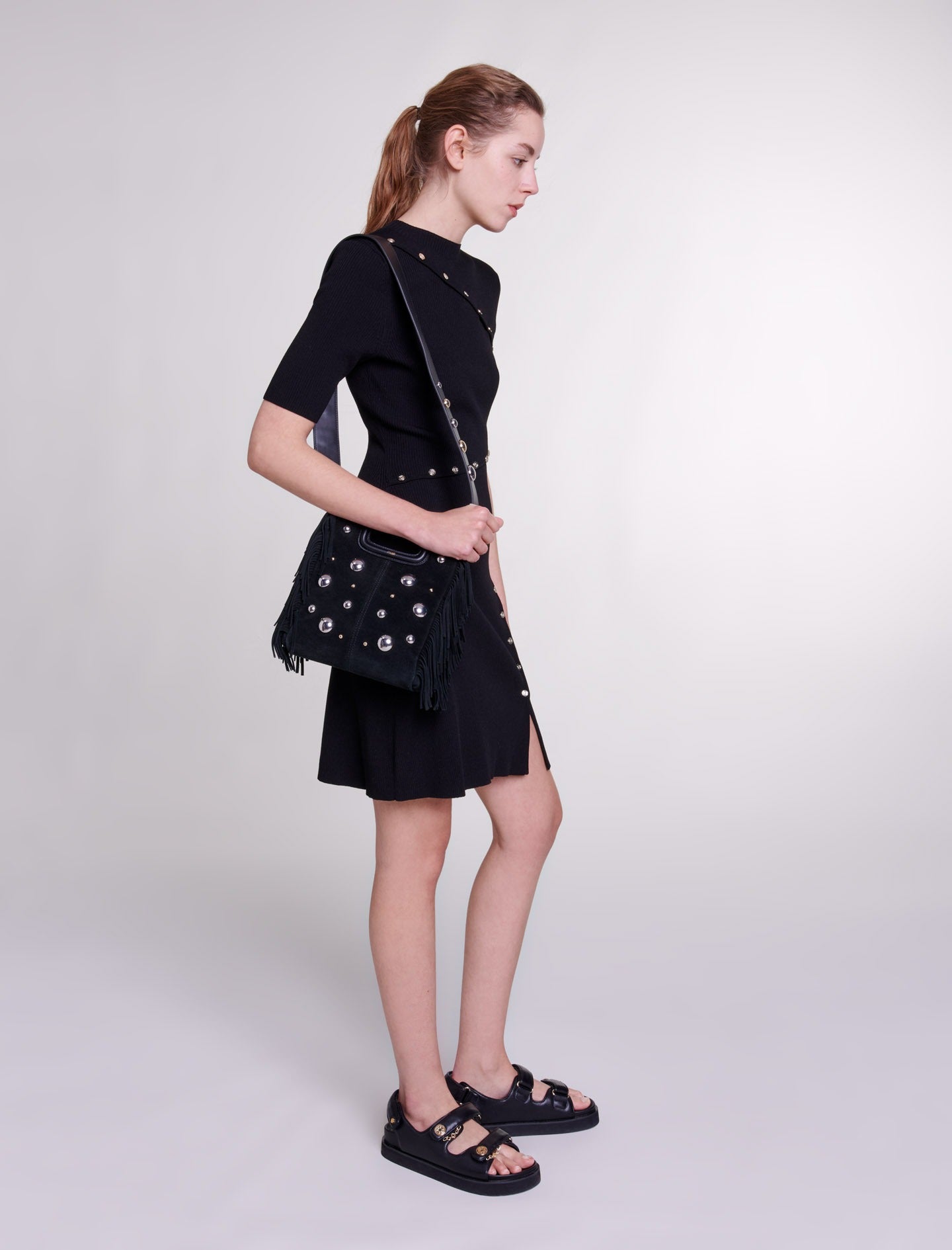 Ribbed Knit Black Dress