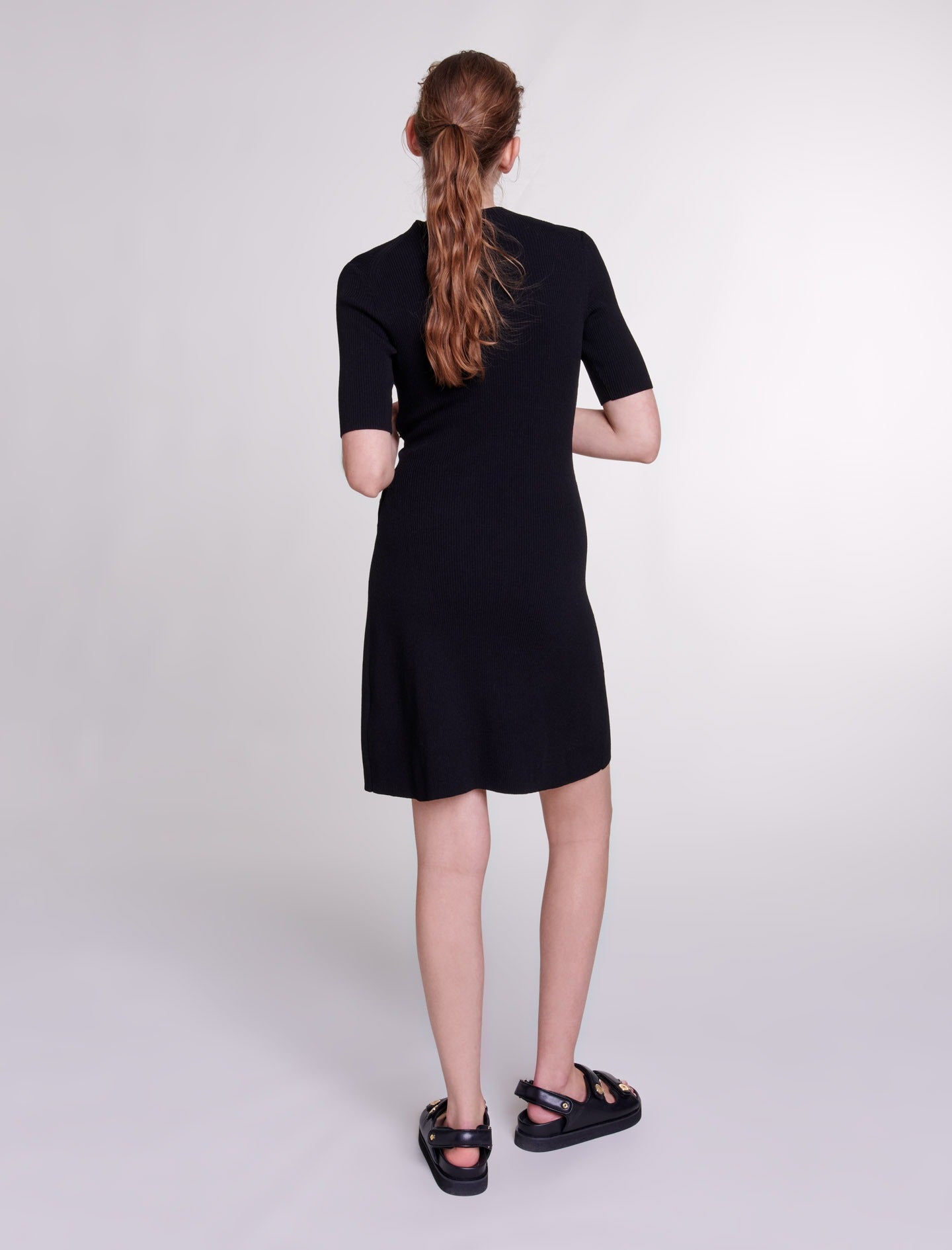 Ribbed Knit Black Dress