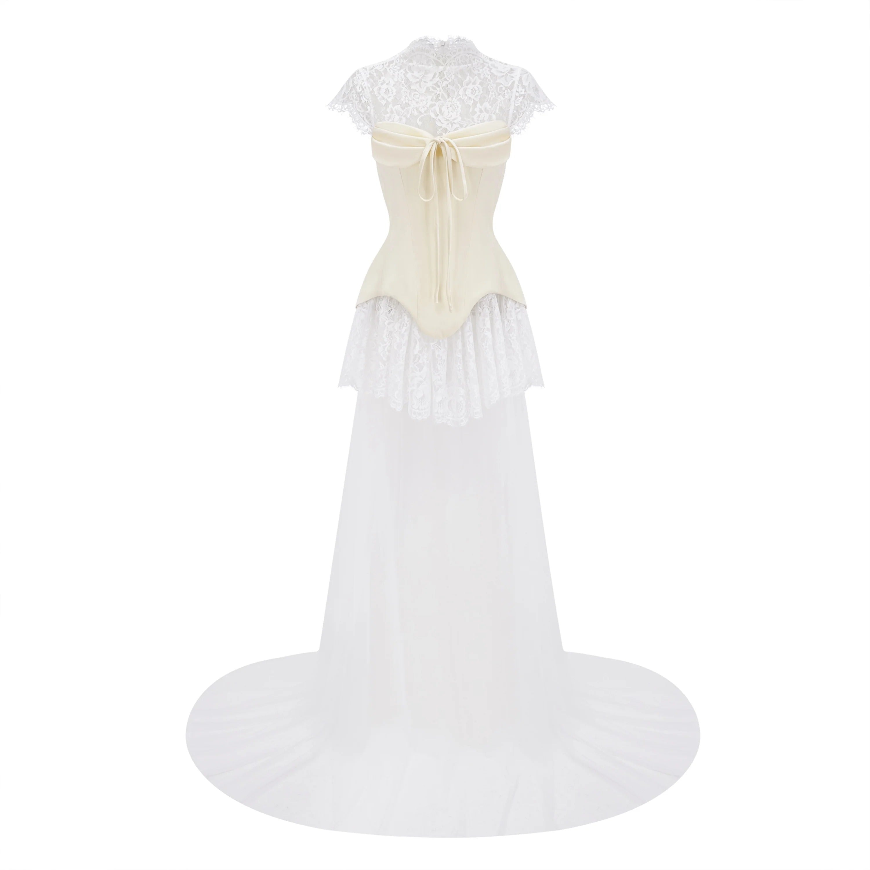 Michalina White Lace Convertible Gown with Detachable Skirt