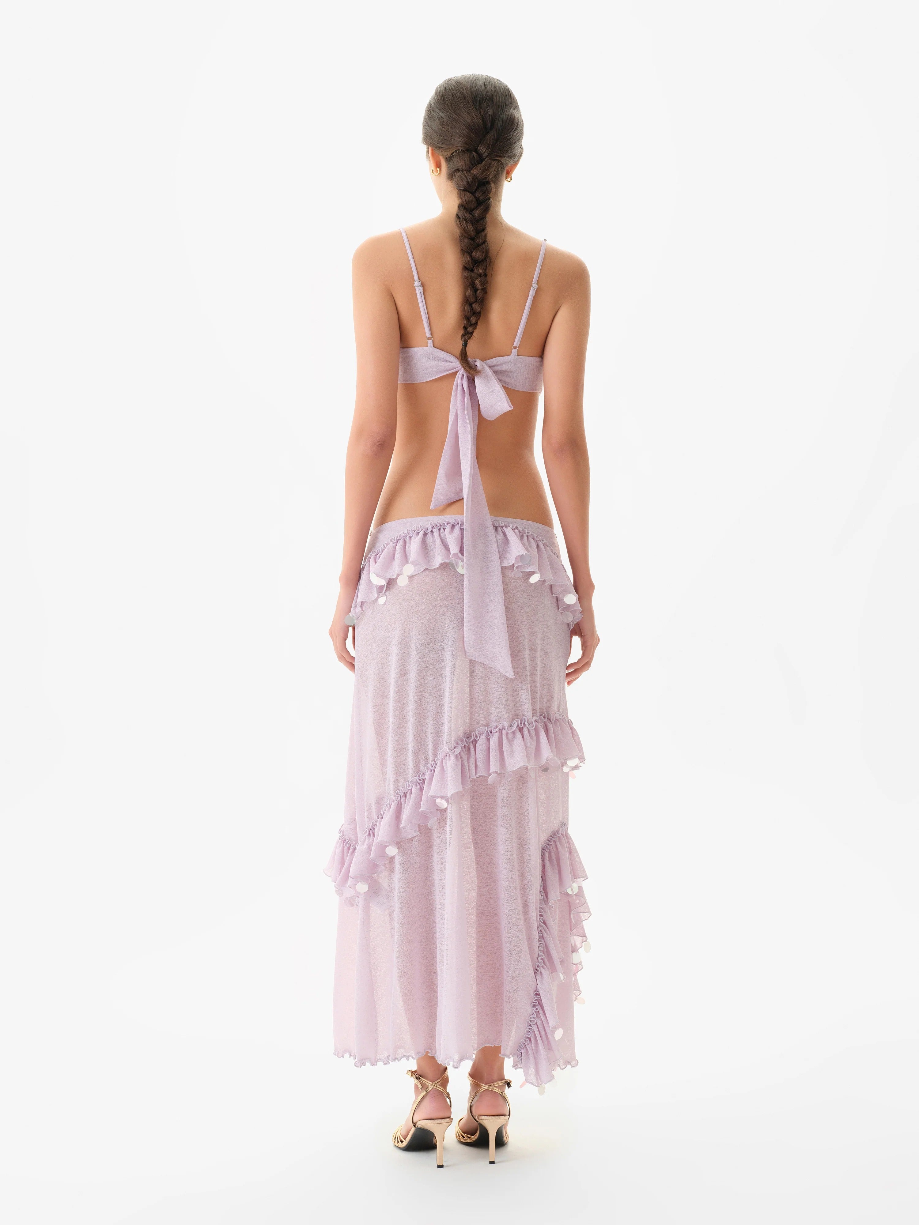 Crochet Bust Detailed Embellished Sheer Mesh Dress