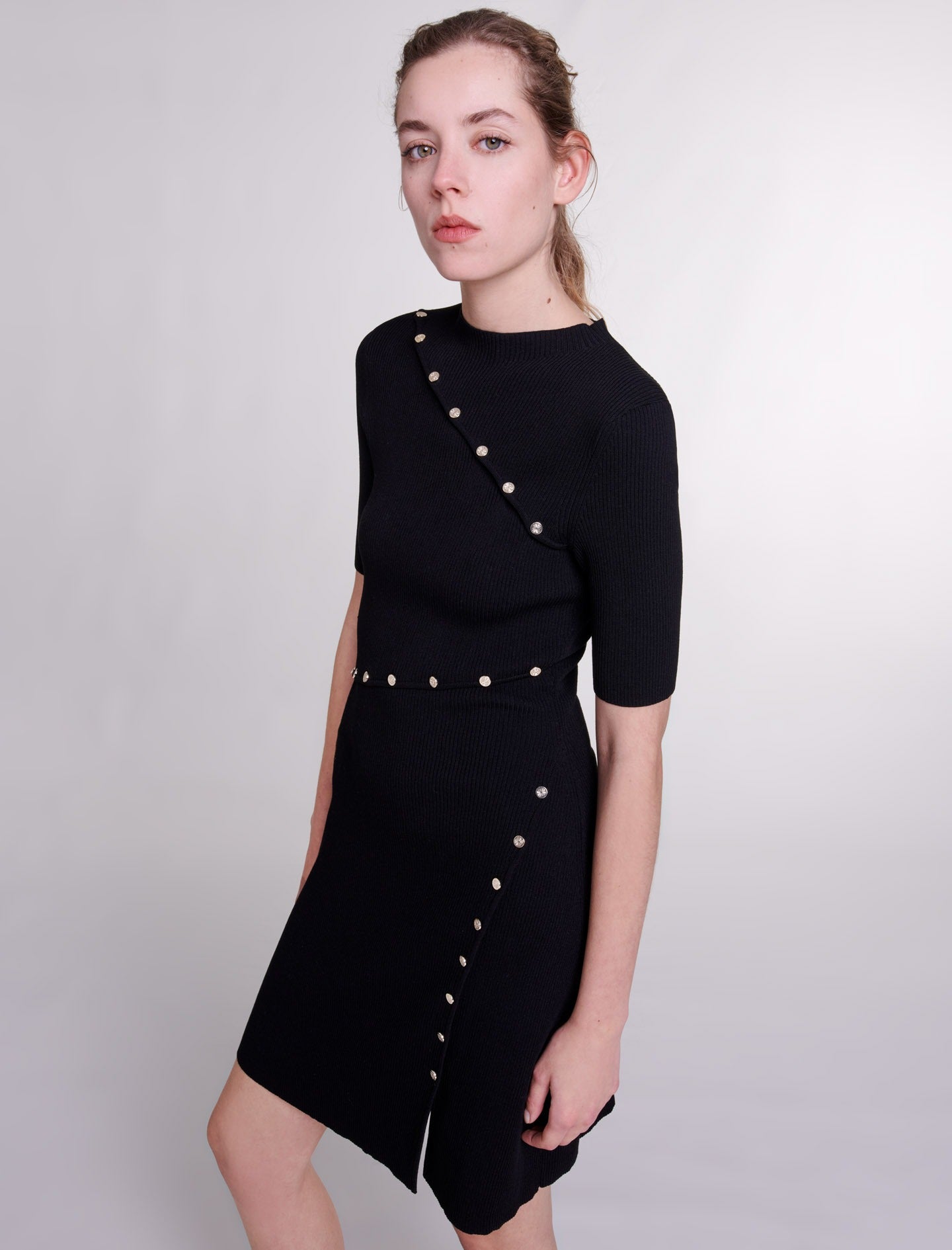 Ribbed Knit Black Dress