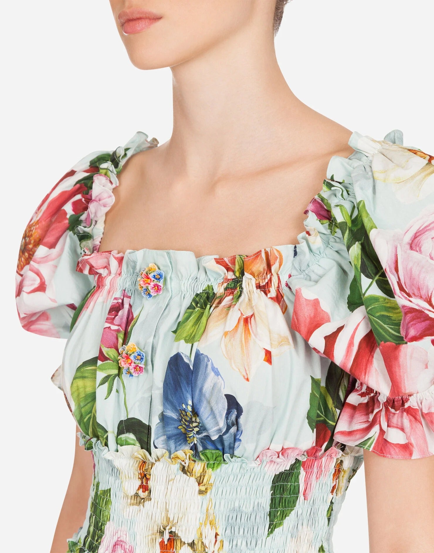 SHORT FLORAL-PRINT POPLIN DRESS