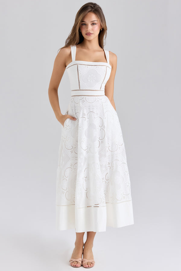 Clarabelle Midi Dress with Square Neck and Open Back