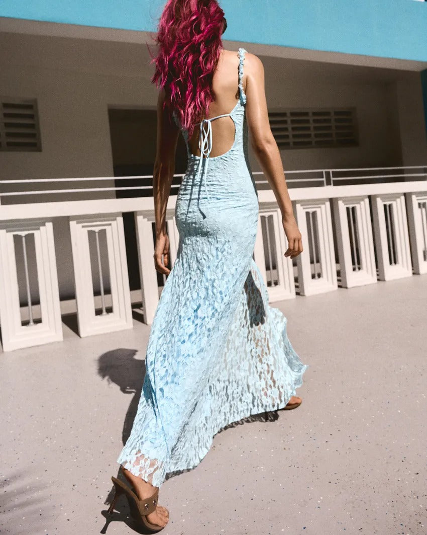 Lace-Trimmed Midi Dress