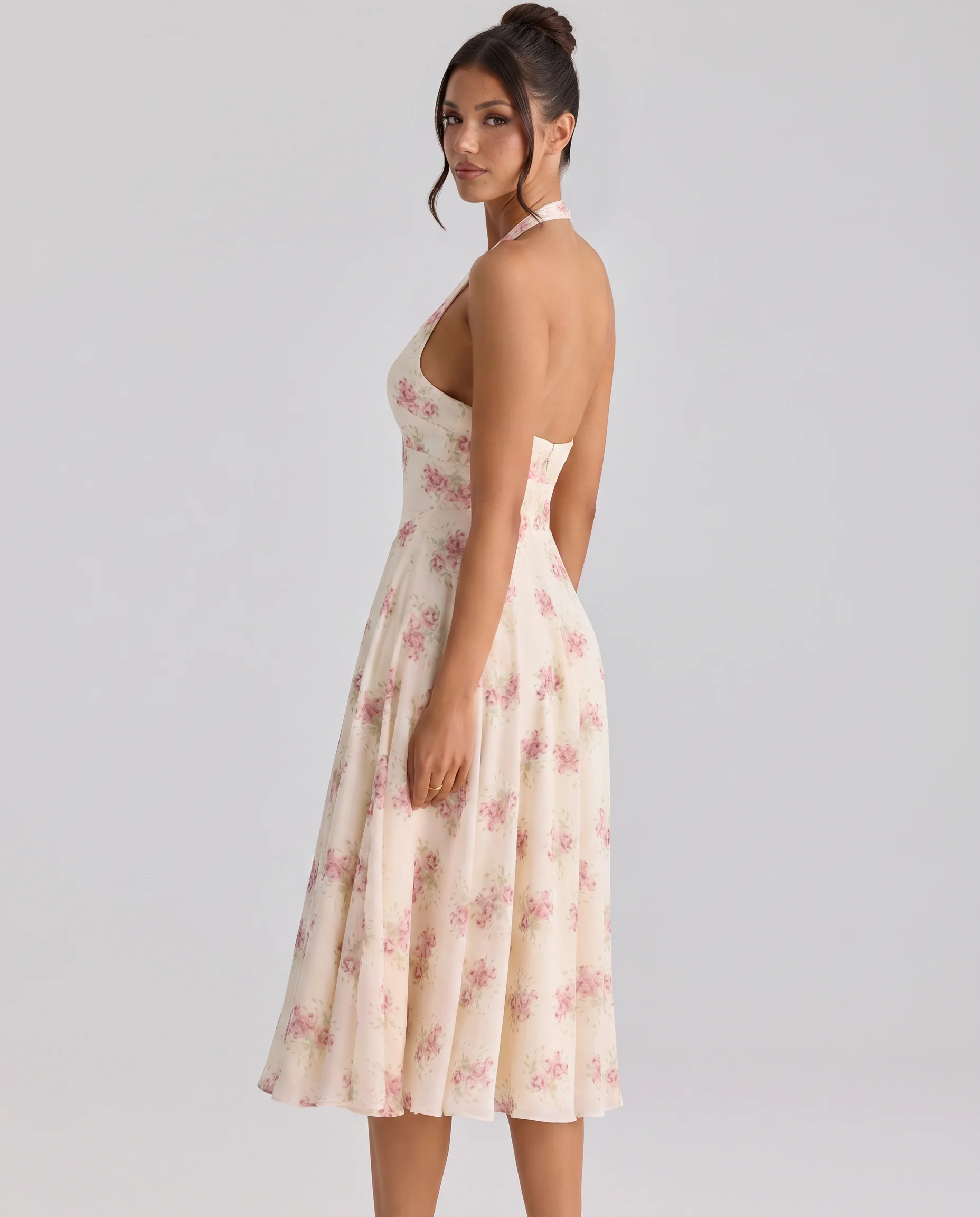 Annika Midi Dress with Halter Neck and Open Back