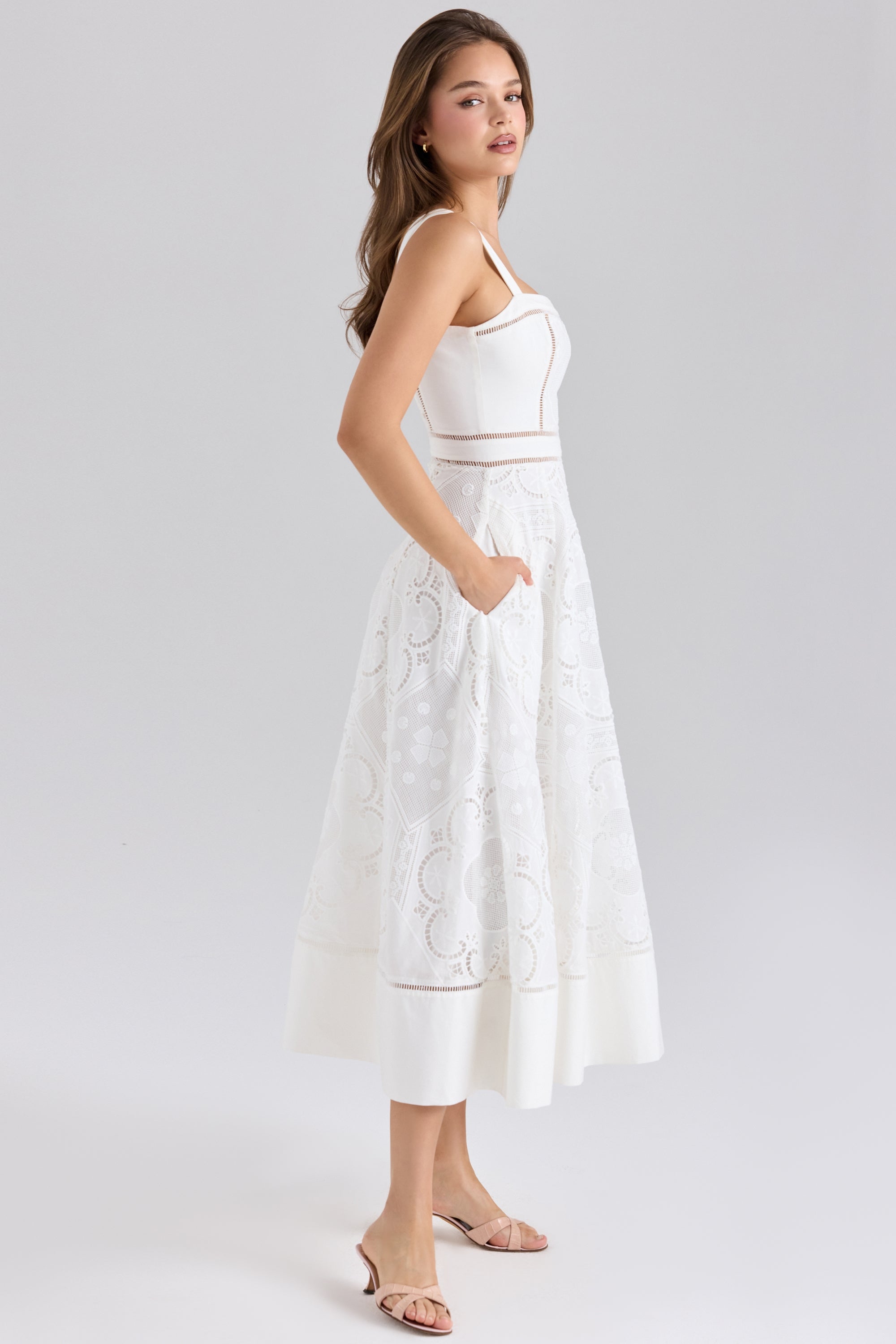 Clarabelle Midi Dress with Square Neck and Open Back