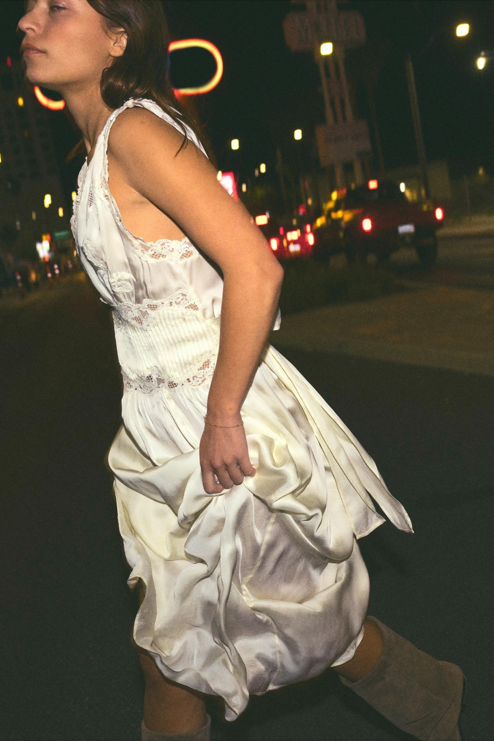 LIMITED EDITION SATIN EFFECT PLEATED LACE DRESS