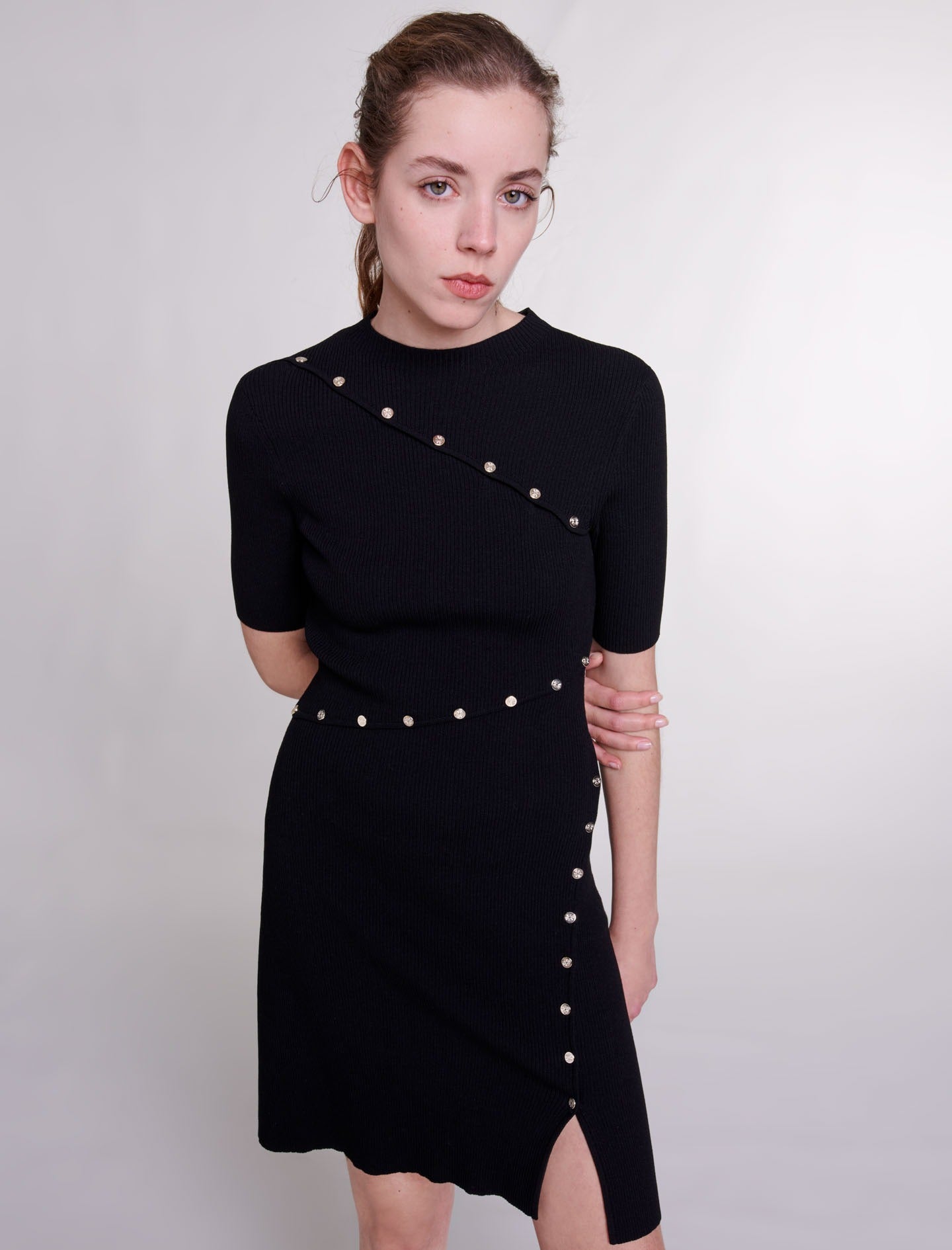 Ribbed Knit Black Dress