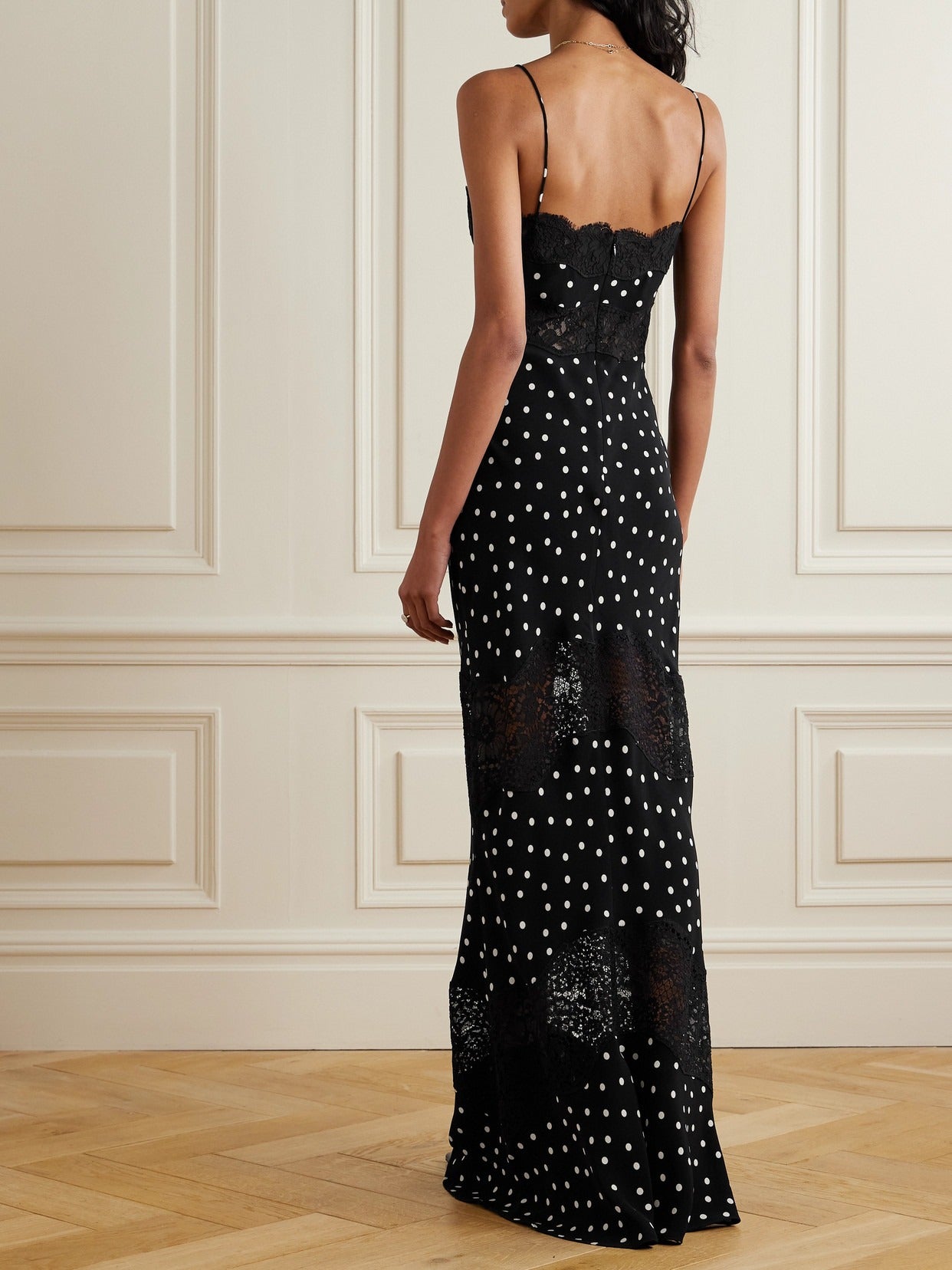 celyn lace-trimmed polka-dot crepe maxi dress