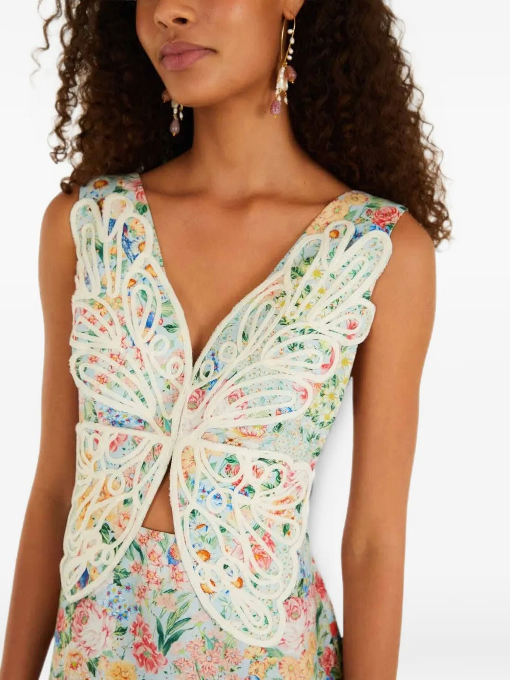 FARM Rio Rendeira butterfly-appliqué floral-print Midi Dress