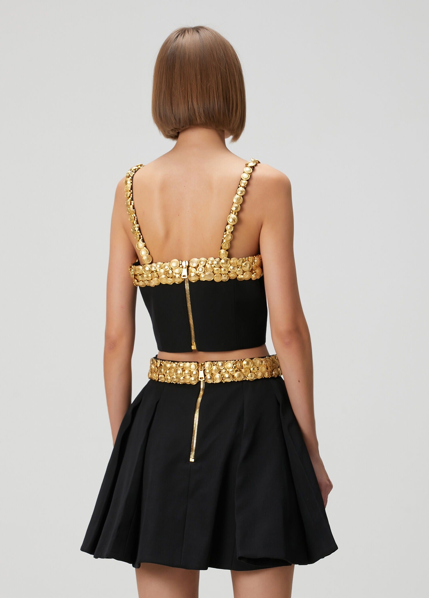 Balmain Siyah Gold Crop Yün Bluz